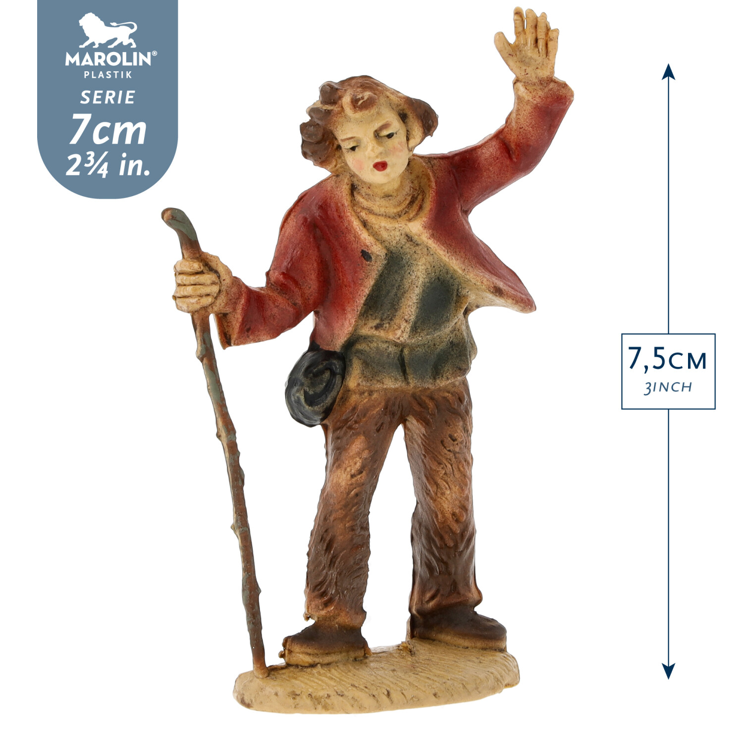 Marolin Krippenfigur Wanderer mit Stock, 7,5 cm