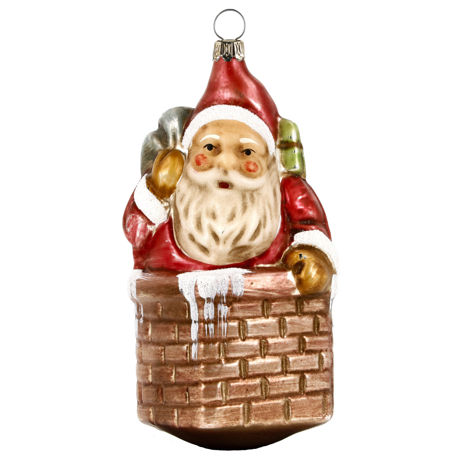 Nostalgisches Glasornament - Nikolaus mit Sack im Schornstein