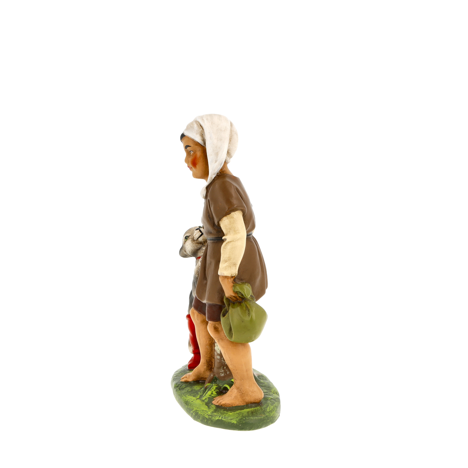 Hirtenjunge mit Schaf Krippenfigur, seitliche Ansicht