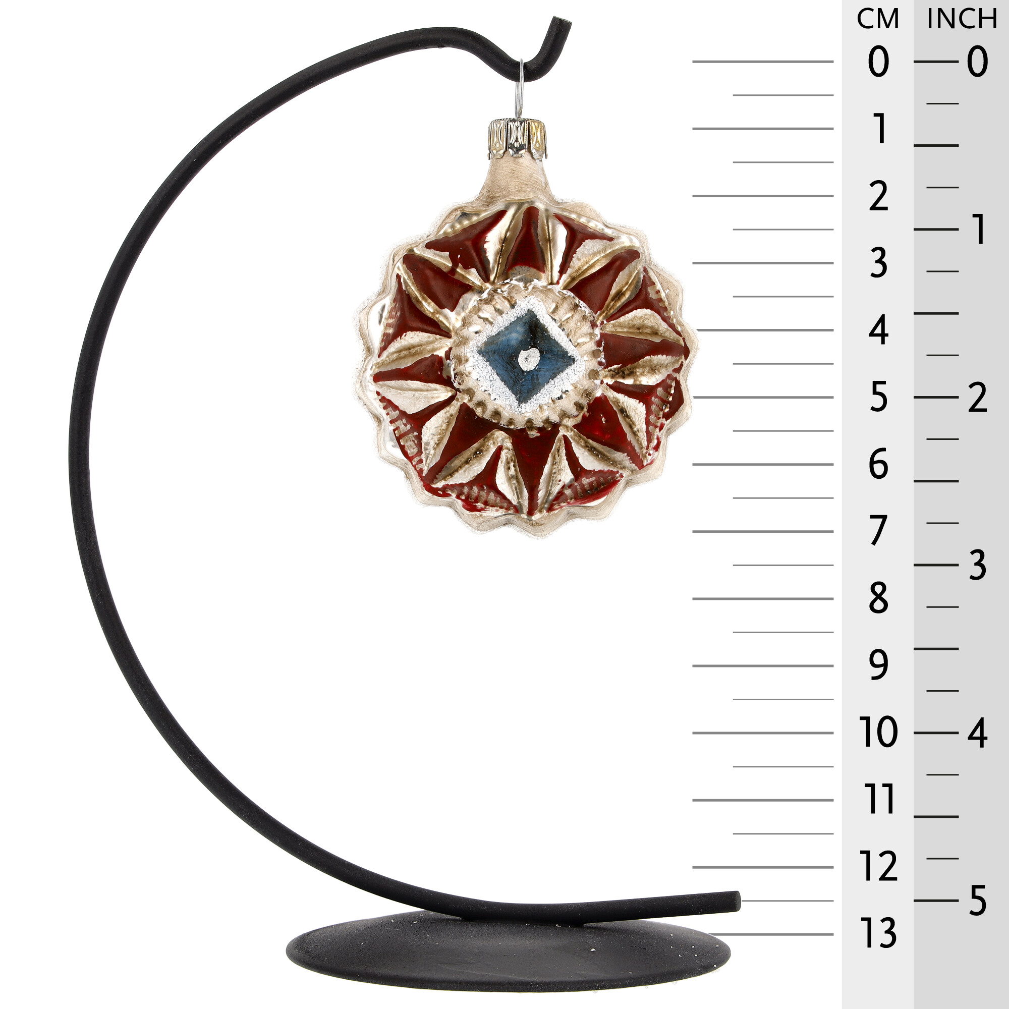 Vintage Christbaumkugel rot-gold, Reflex, ca. 6 cm