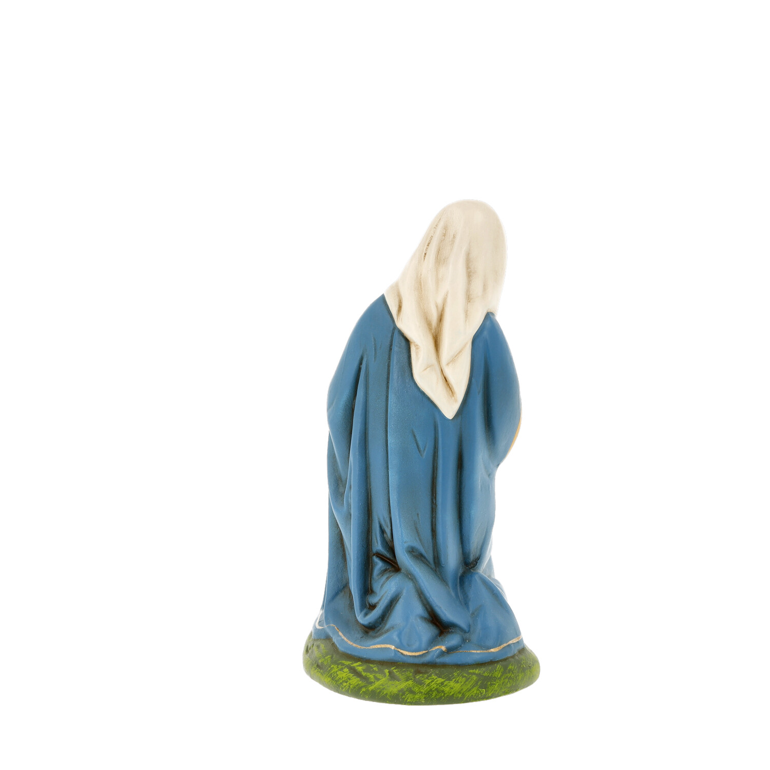 Krippenfigur Maria knieend in Blau, Rückseite