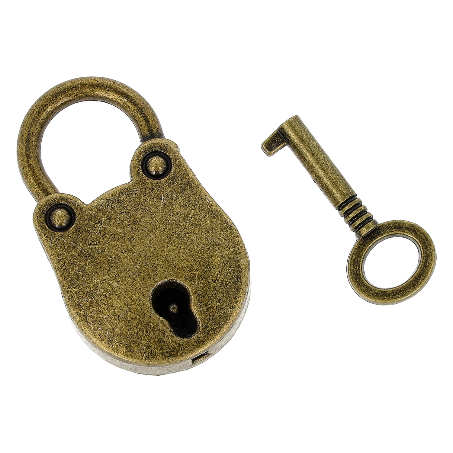 Vorhängeschloss mit Schlüssel, antik gebürstetes Messing