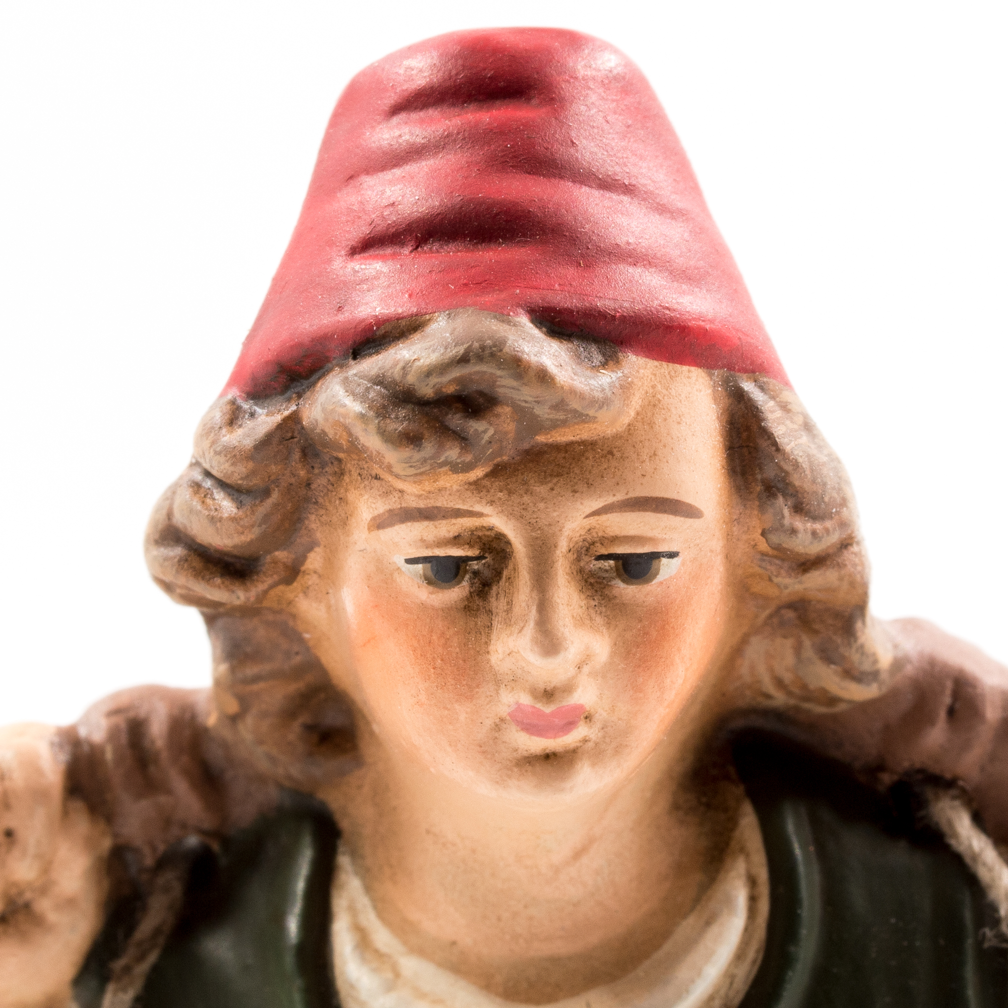 Handbemalte Krippenfigur Hirte mit roter Mütze