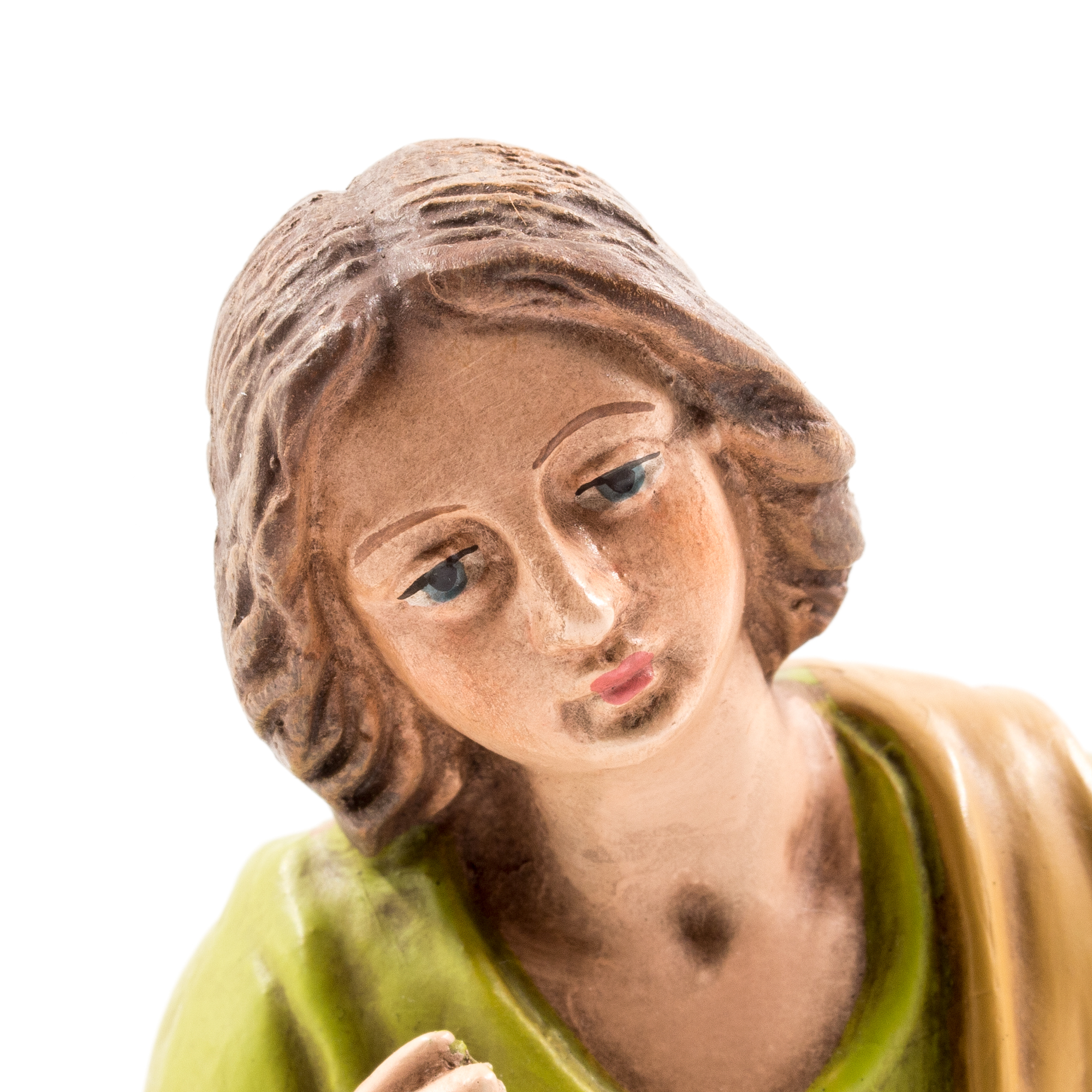 Handbemalte Holz-Krippenfigur, Nahaufnahme des Gesichts