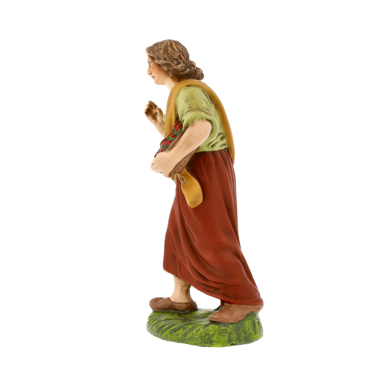 Handbemalte Krippenfigur Frau mit Korb seitlich