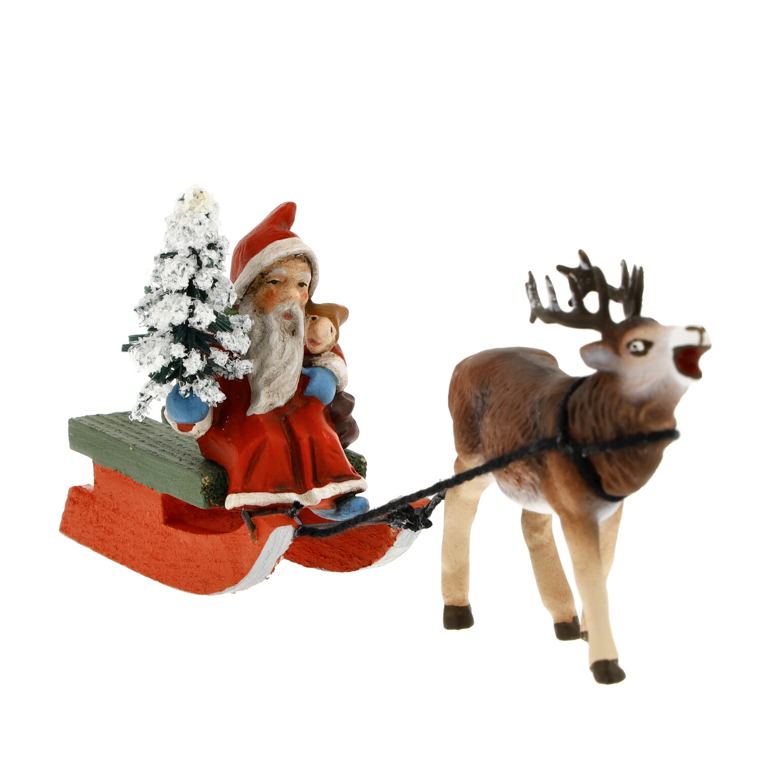 Minitaurweihnachtsmann mit Hirschgespann - Marolin Papiermaché - made in Germany