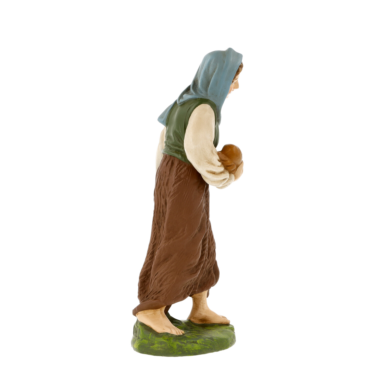 Figur: Bäuerin mit Kopftuch und Brot für Krippe