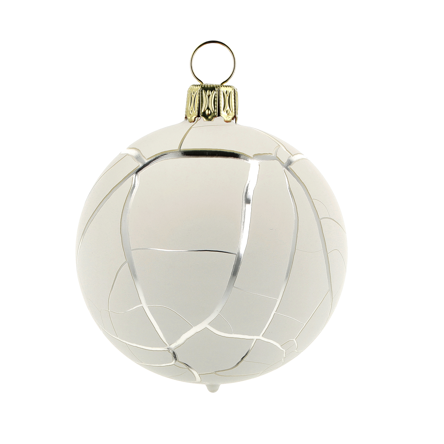 Weihnachtskugel aus Glas, silber, mit Rissmuster