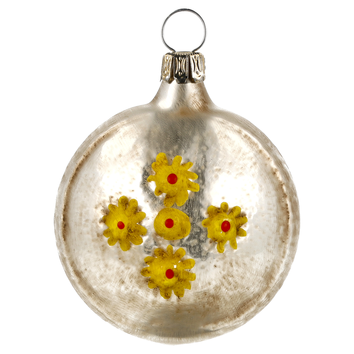 Handbemalte Glaskugel mit Weihnachtsbaum & Sternen, Marolin