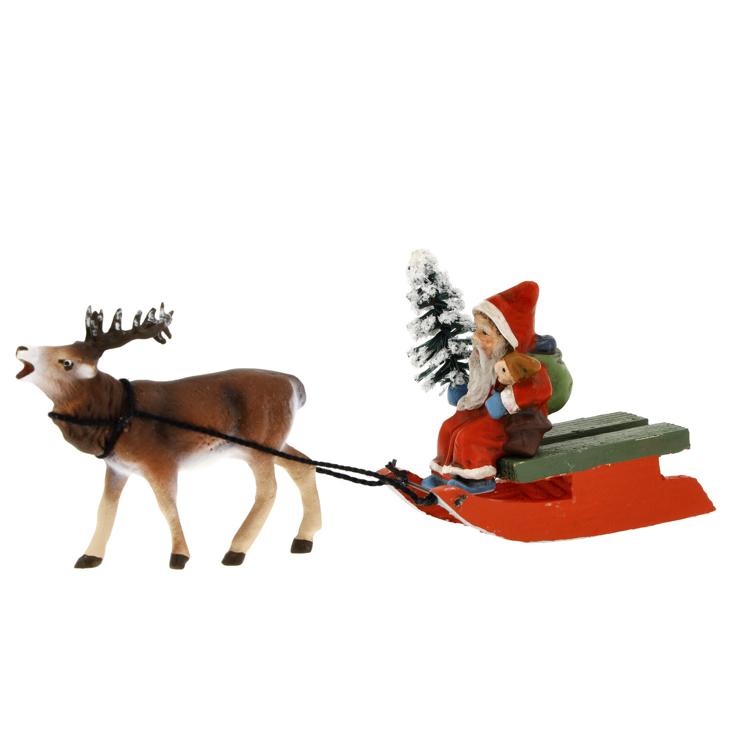 Nikolaus im Schlitten mit Rentier, Weihnachtsdeko Figur