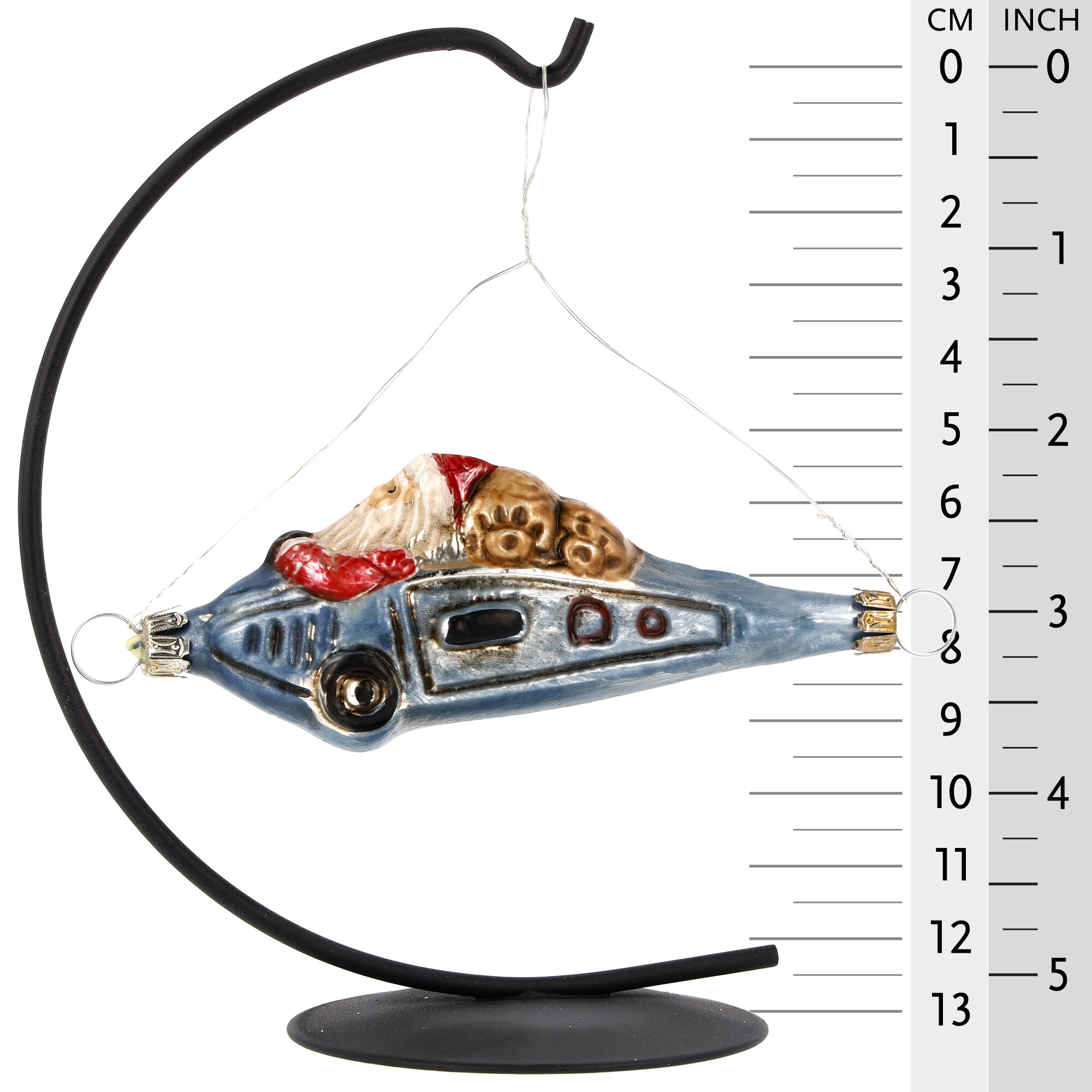 Christbaumschmuck: Rakete mit Weihnachtsmann, Glas