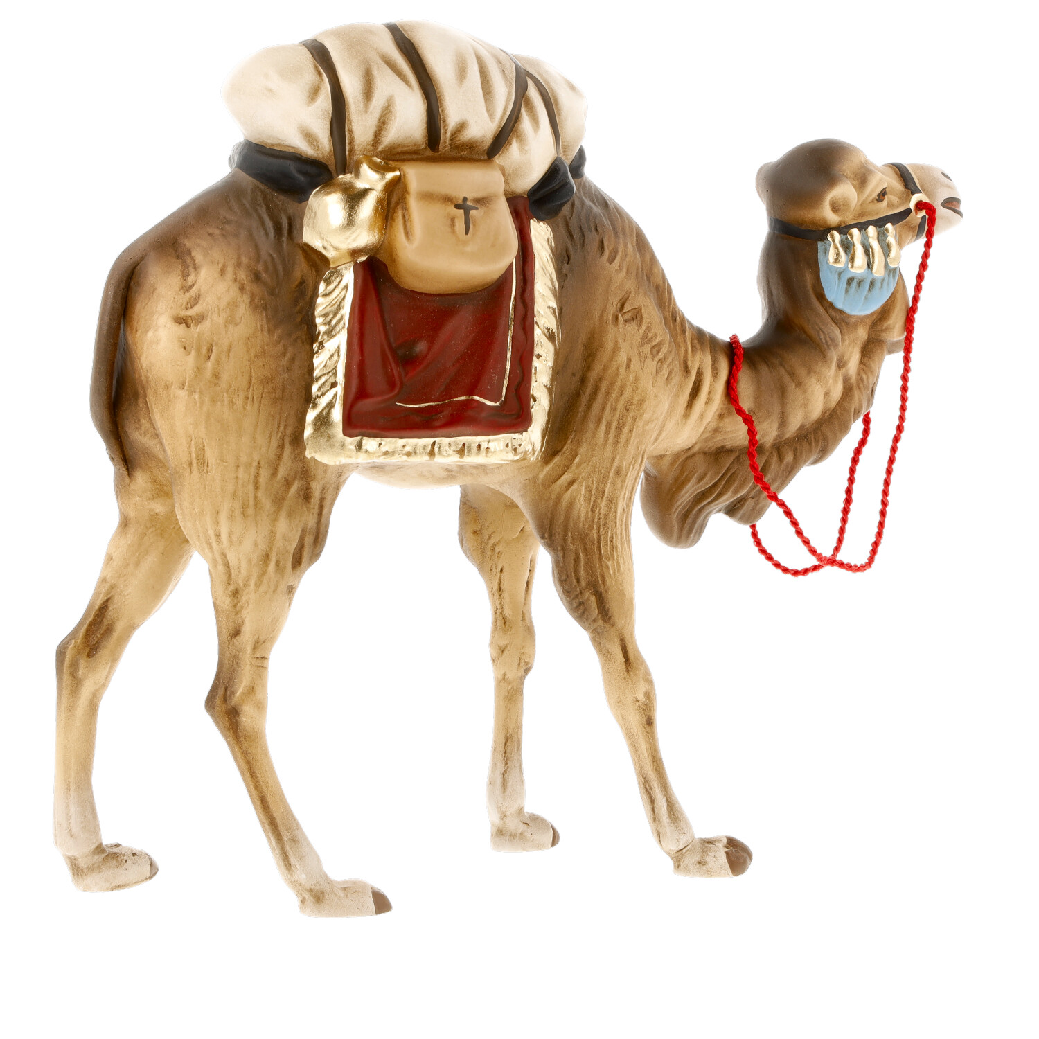 Dekorative Kamel-Figur mit rotem Führstrick und Packsattel