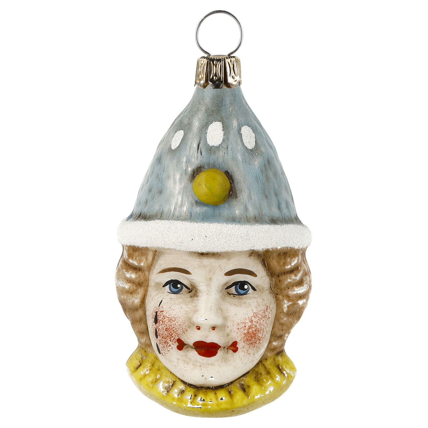 Handbemalter Glas-Clown mit blauer Mütze von Marolin