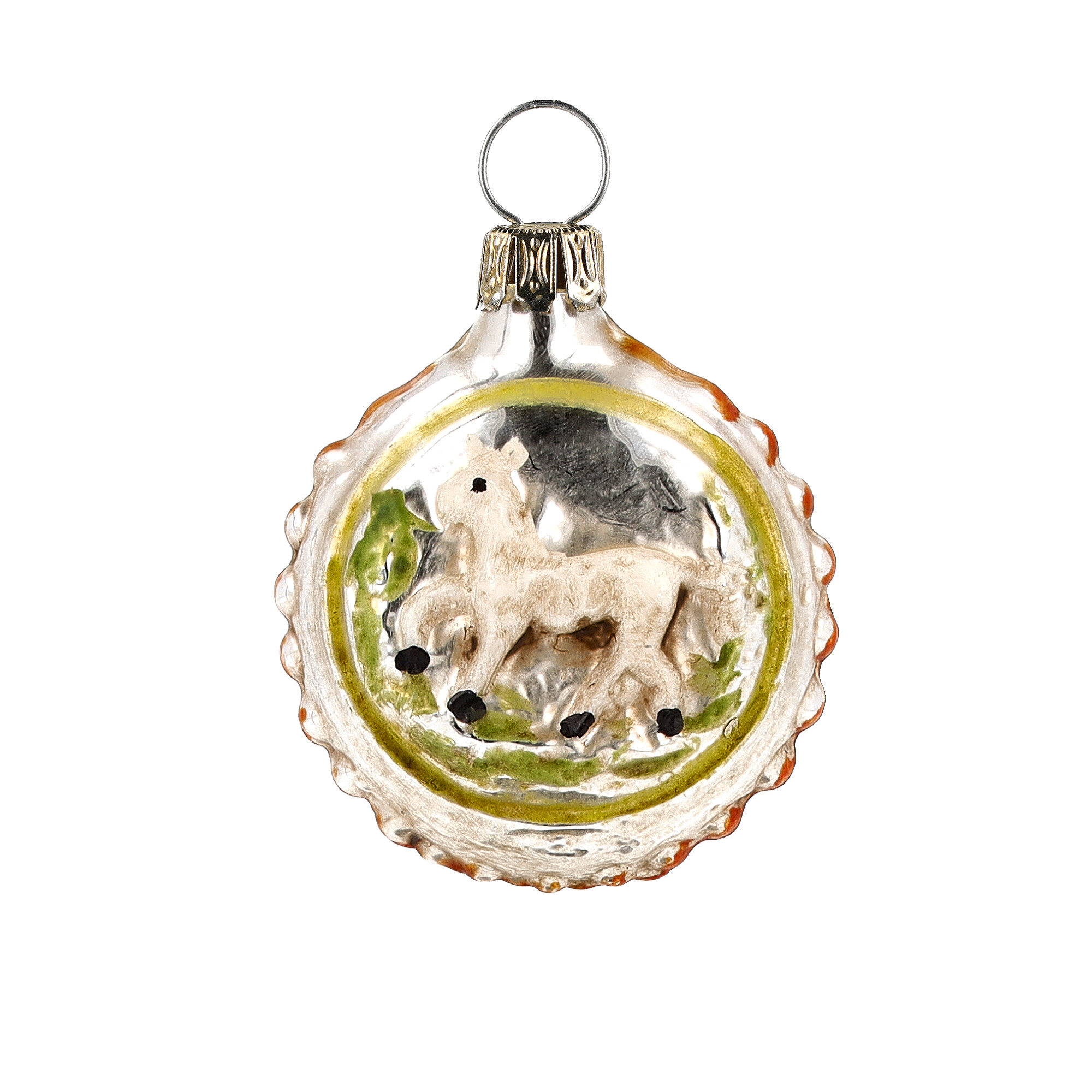 Nostalgisches Glasornament - Miniaturkugel mit Pferd