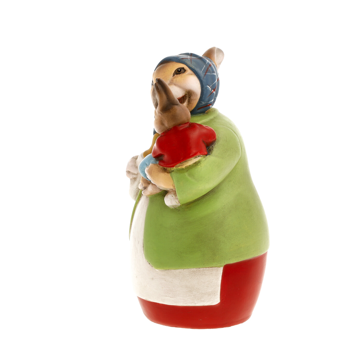 Keramik-Hasenfigur Mutter hält Kind, handbemalt