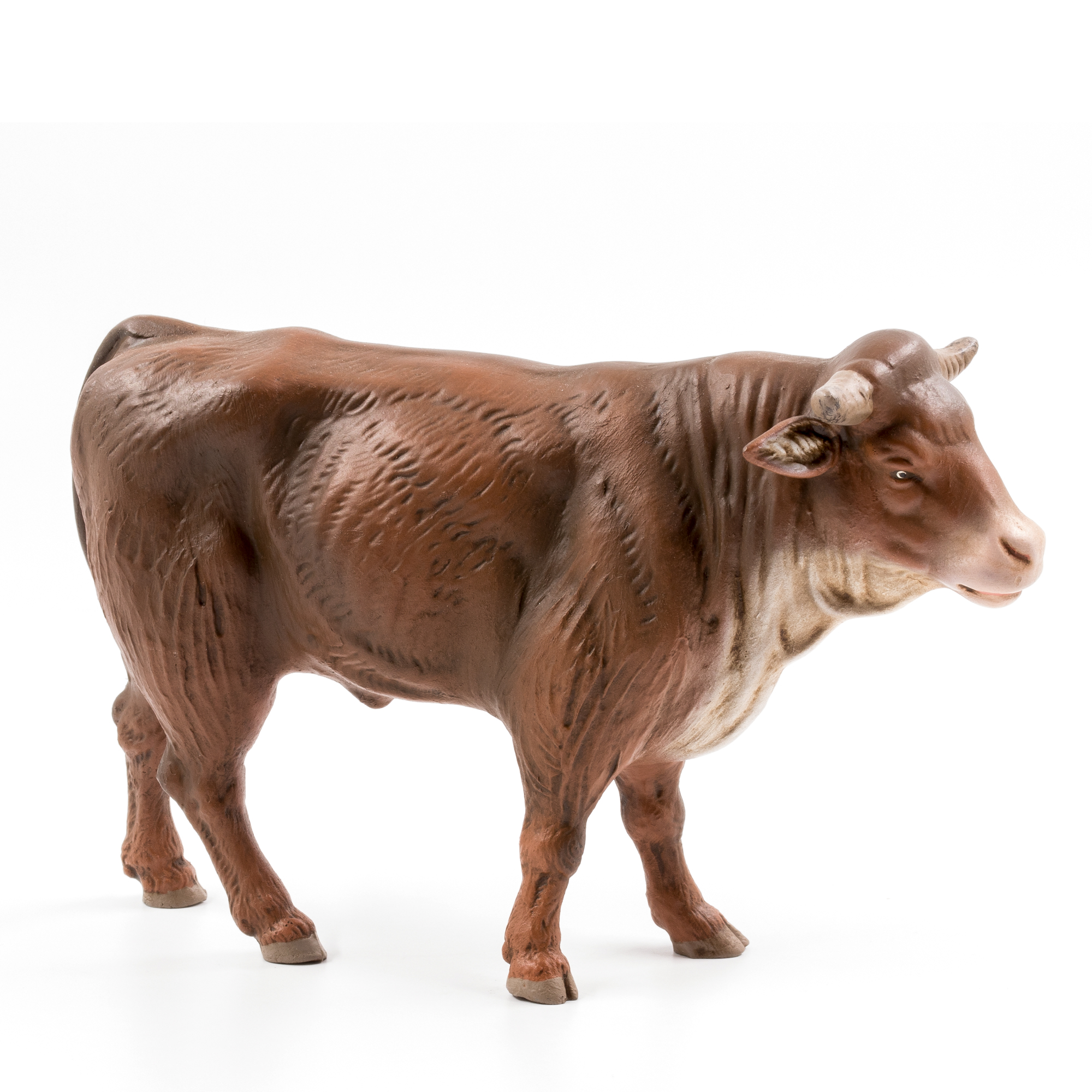 Braune Stier-Spielzeugfigur mit Hörnern, detailreich