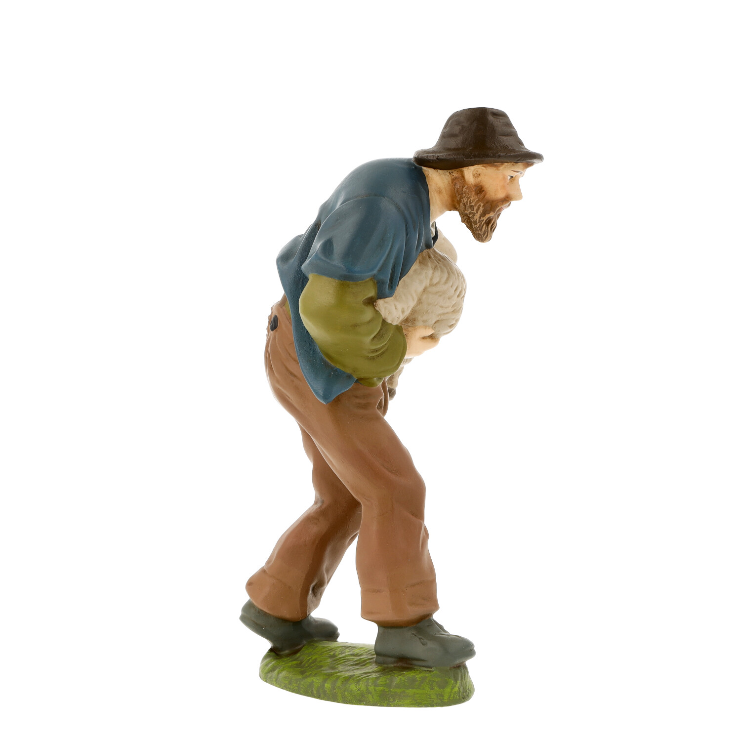 Hirte mit Lamm Figur, handbemalte Krippenfigur