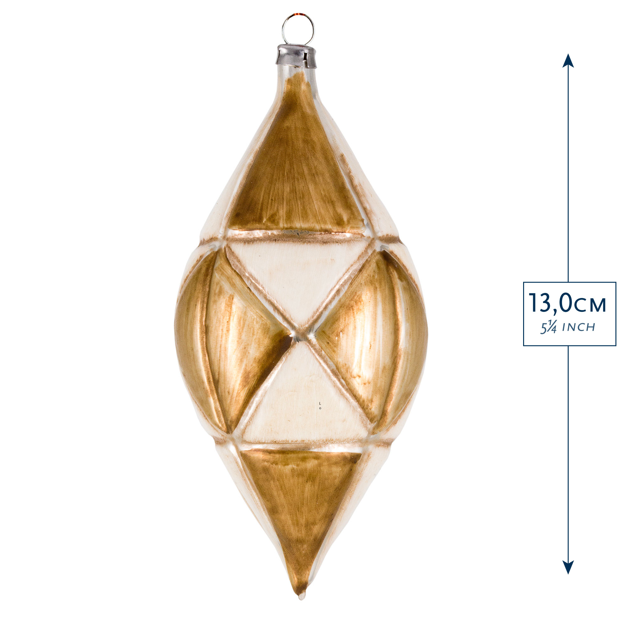 Glasornament Gold/Weiß, Tropfen, facettiert, 13 cm