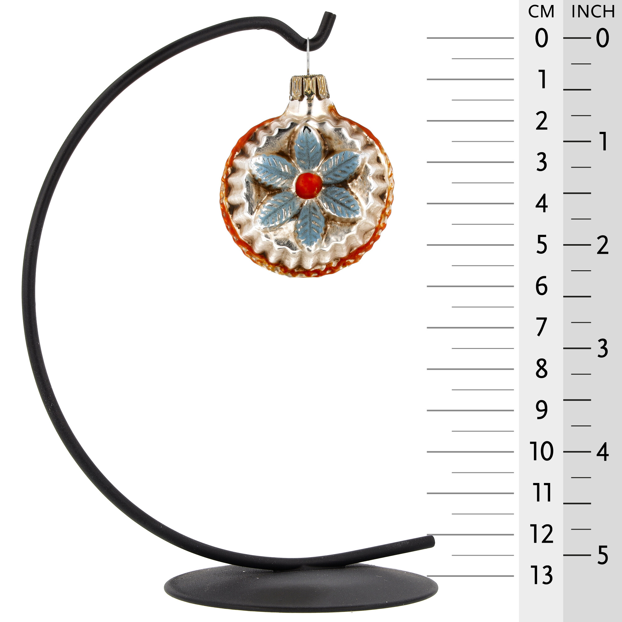 Runder Glas-Christbaumanhänger mit Blüte, 5 cm