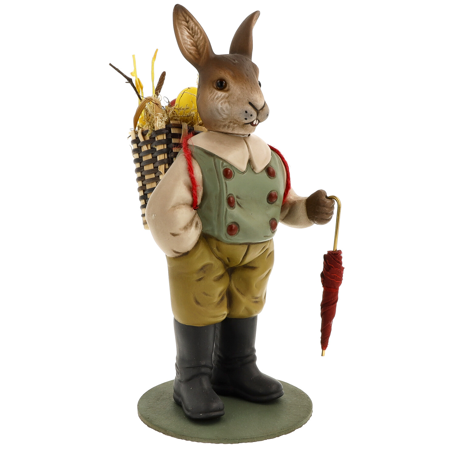 Dekofigur Osterhase mit Korb und rotem Schirm