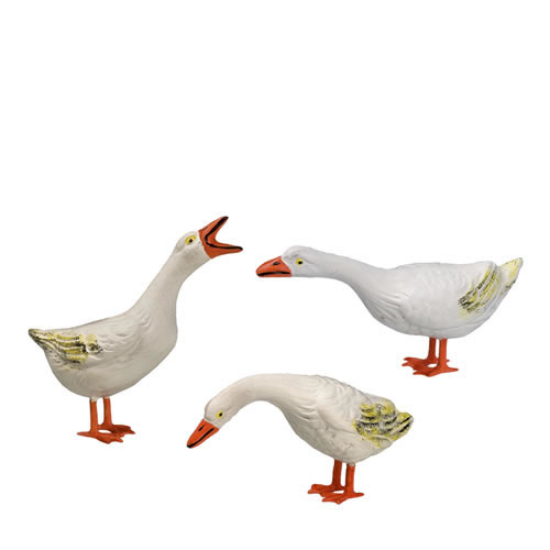Gänsegruppe, weiß (Zinnbeine) 3 Teile, zu 11 - 12cm Figuren