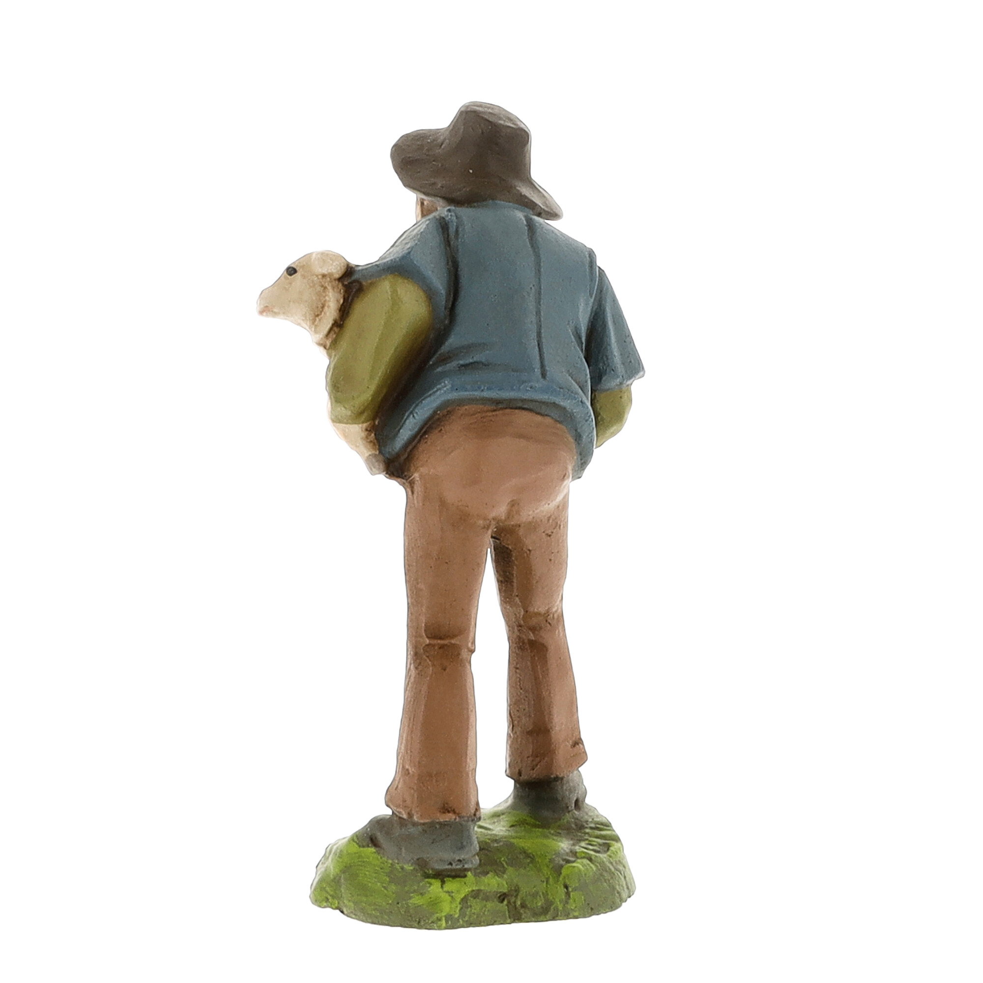 Hirtenfigur mit Lamm, Rückansicht, handbemalt