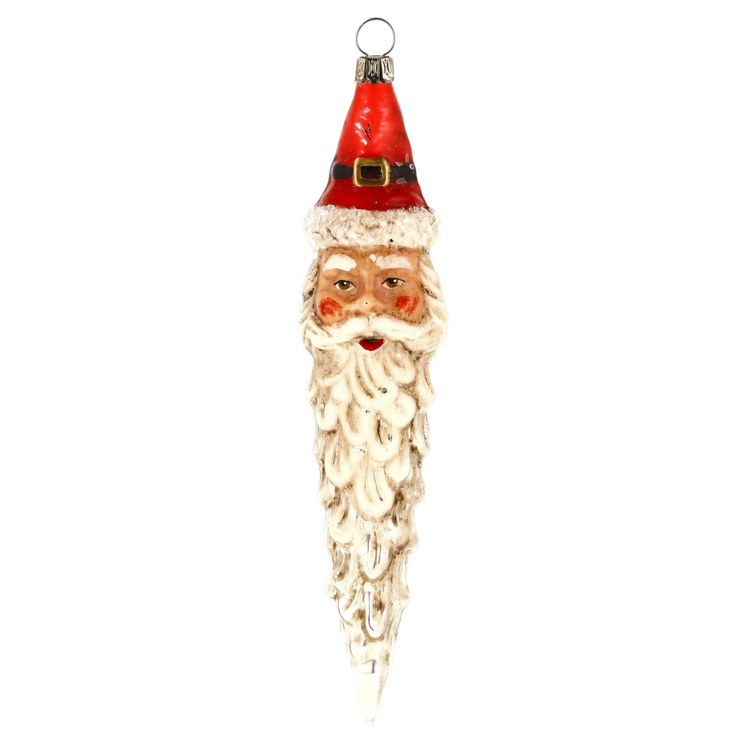 Christbaumschmuck: Vintage Nikolaus-Glasfigur, rot/weiß
