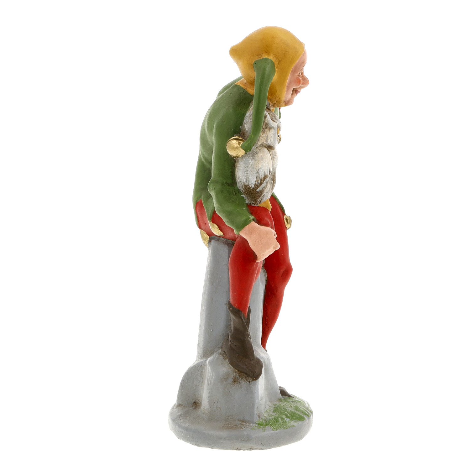 Handbemalte Hofnarr-Figur, sitzend auf Sockel
