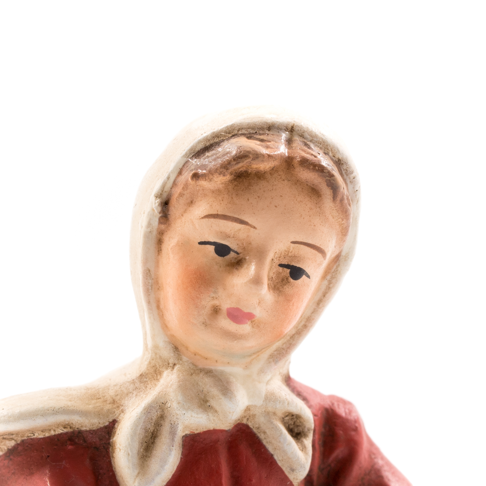 Handbemalte Keramikfigur mit Kopftuch, Nahaufnahme