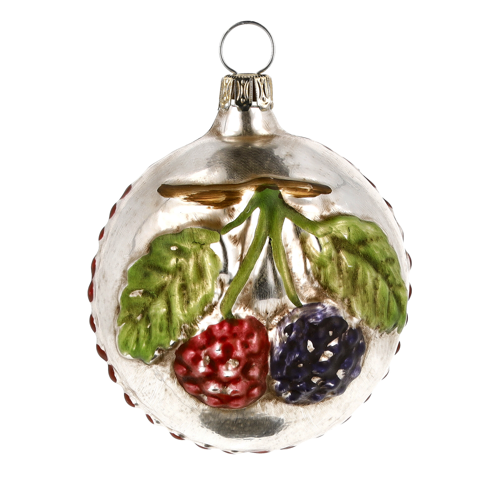Glas-Christbaumkugel mit Himbeer- und Brombeer-Motiv