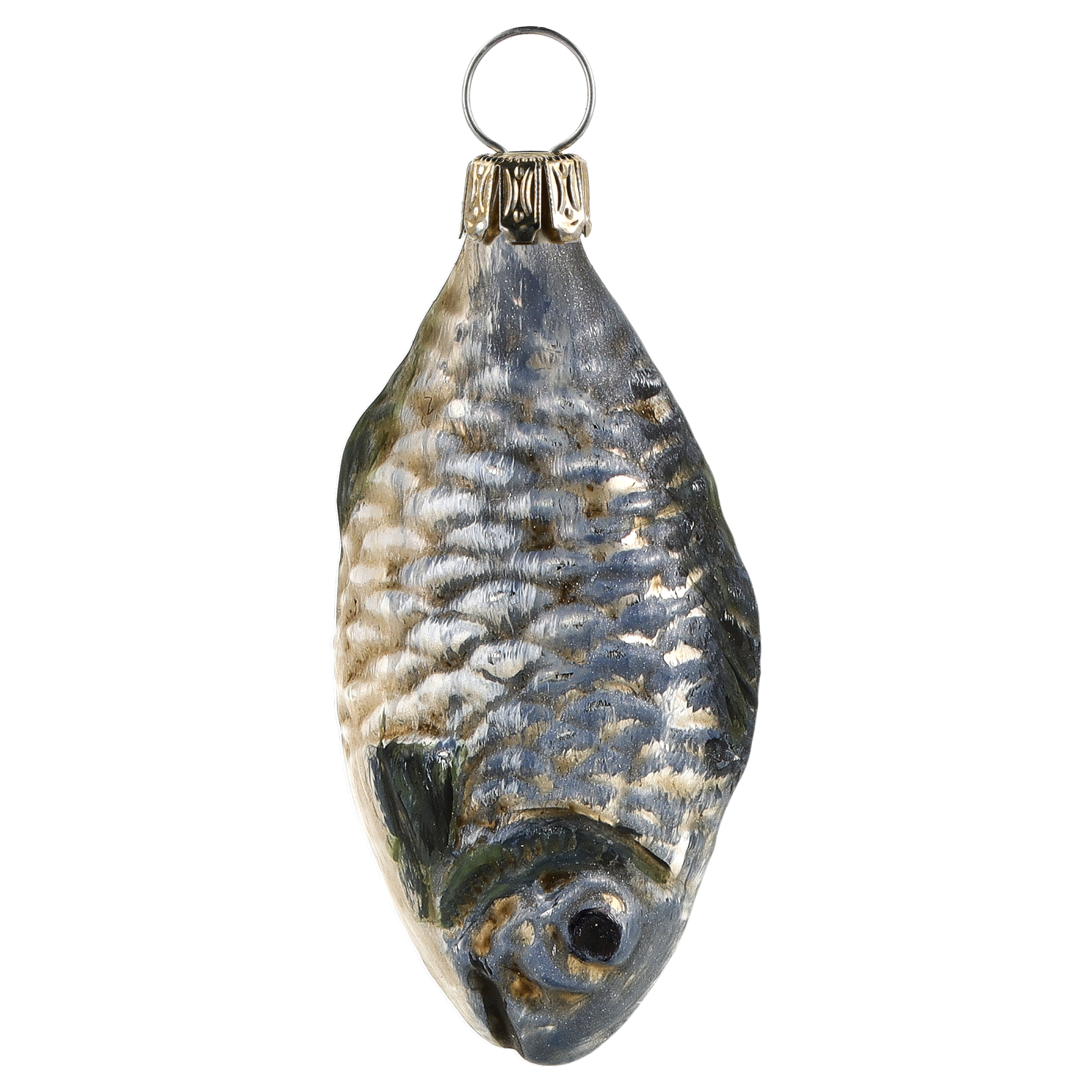 Handbemalter Fisch Christbaumschmuck aus Glas, silbern