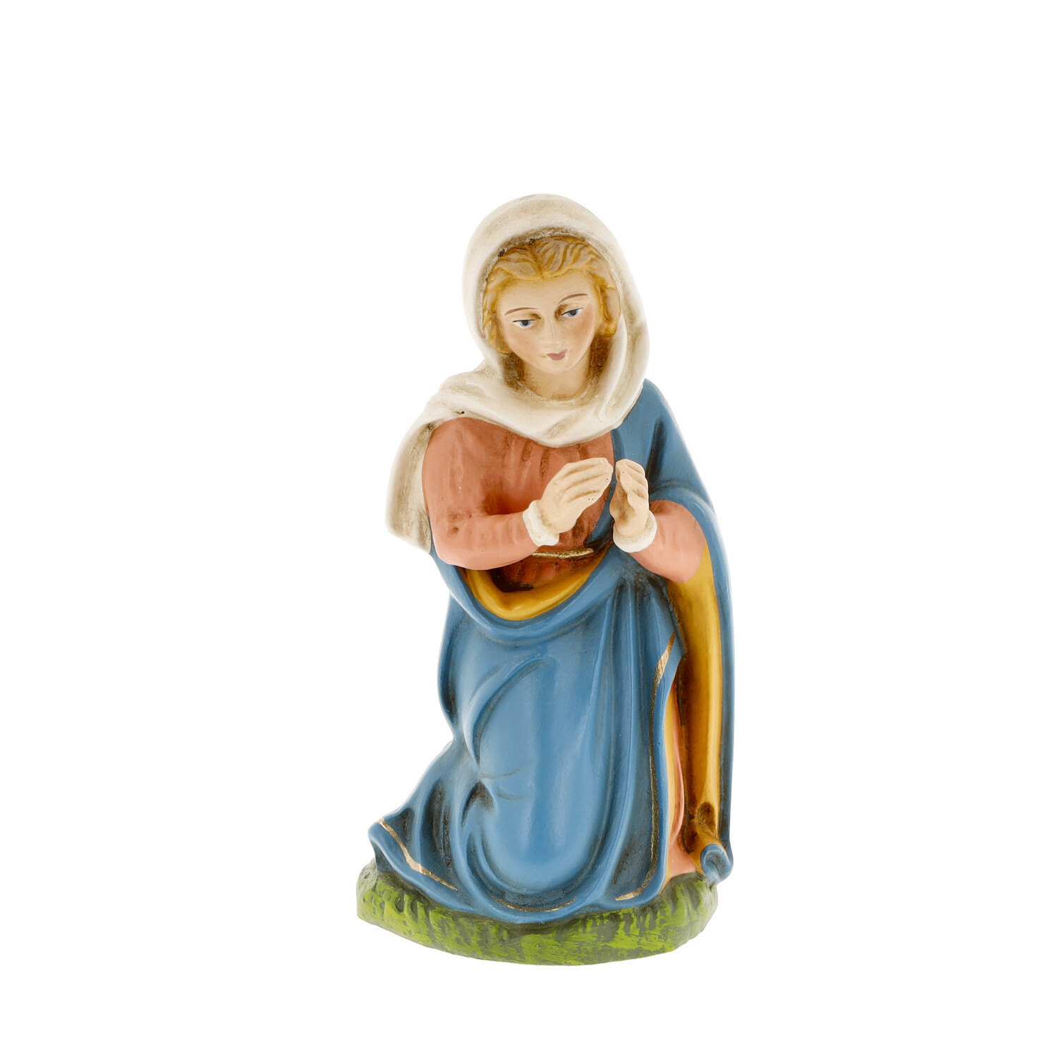 Handbemalte Krippenfigur Maria kniend in Blau