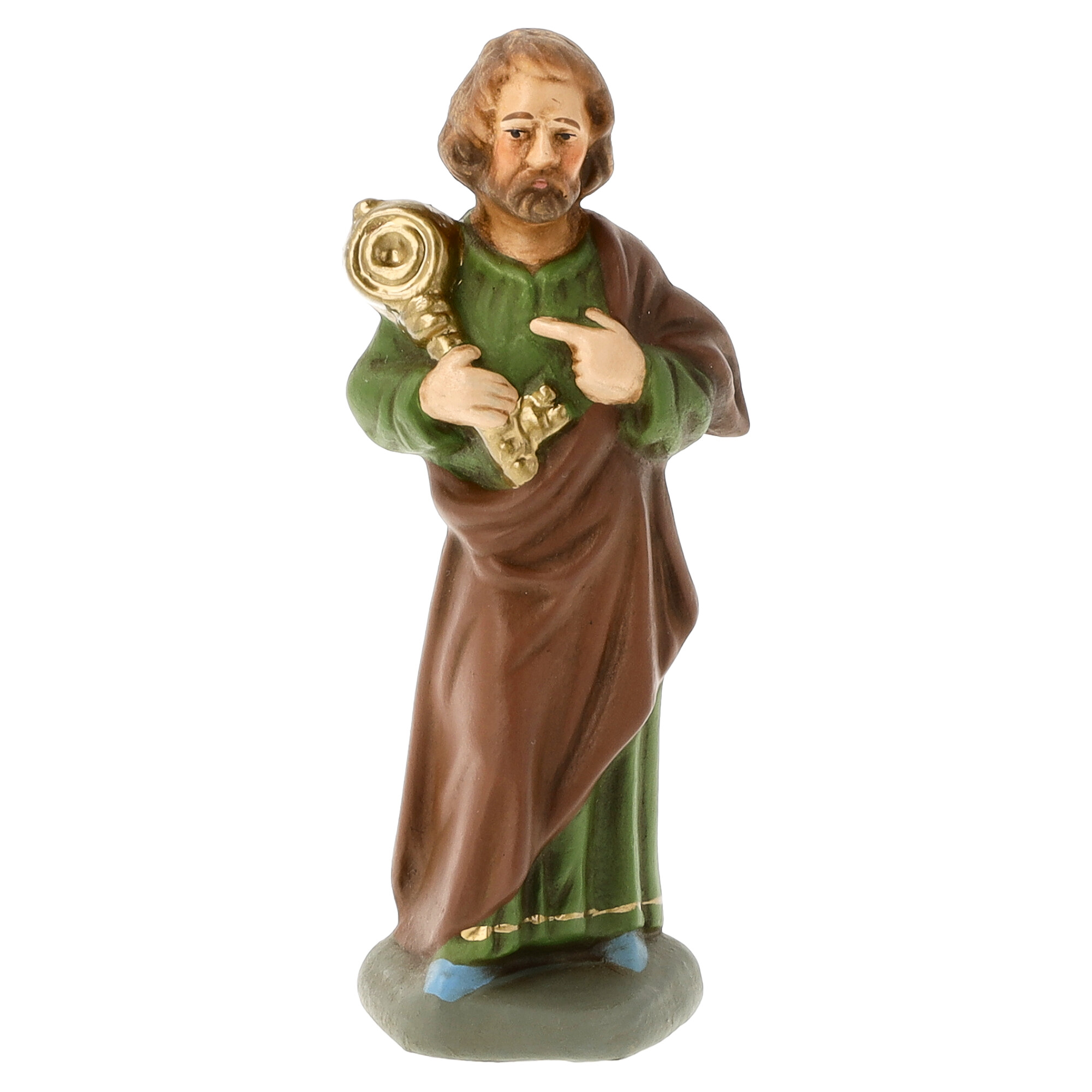 Handbemalte Heiligenfigur mit goldenem Schlüssel