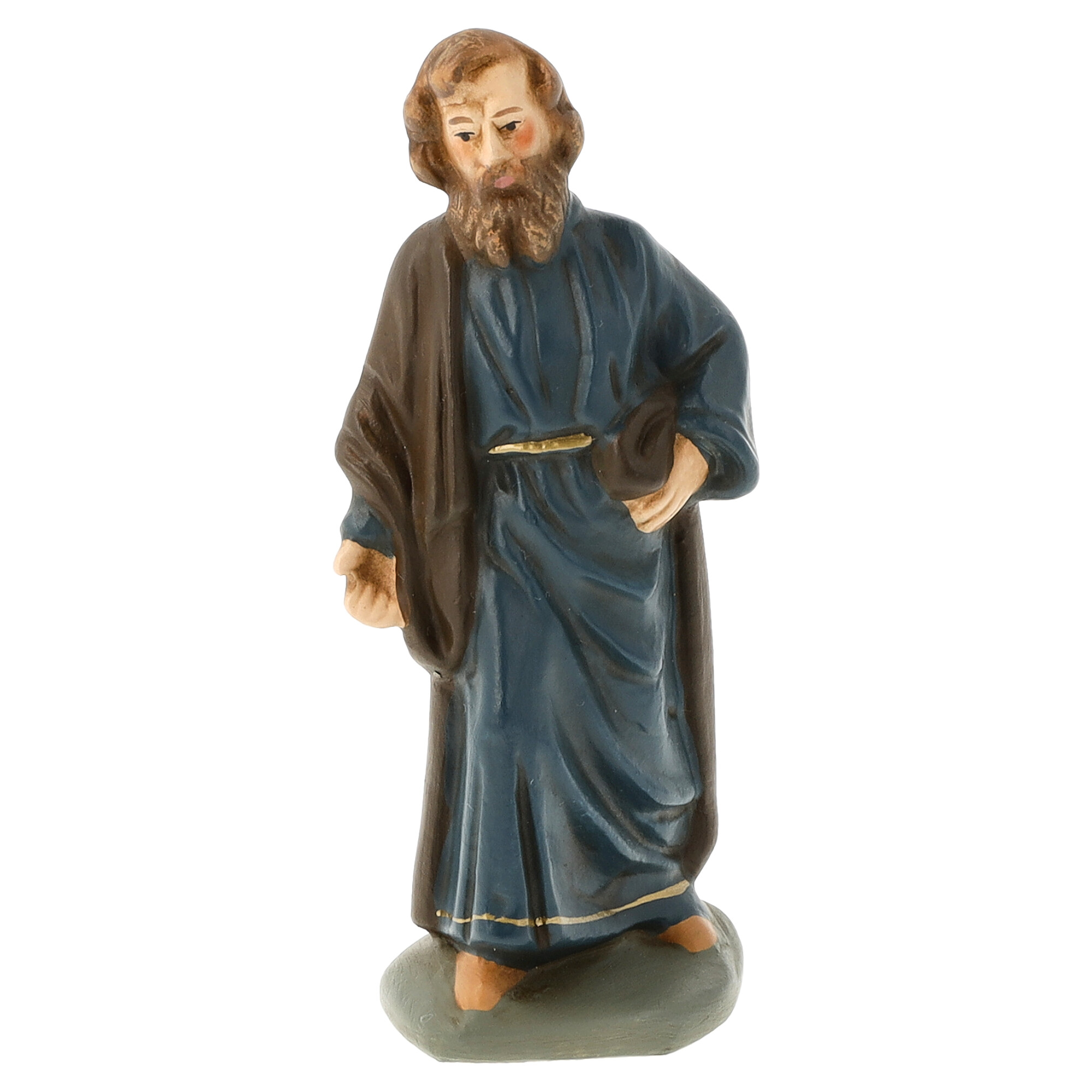 Handbemalte Krippenfigur: Hirte in blauem Gewand