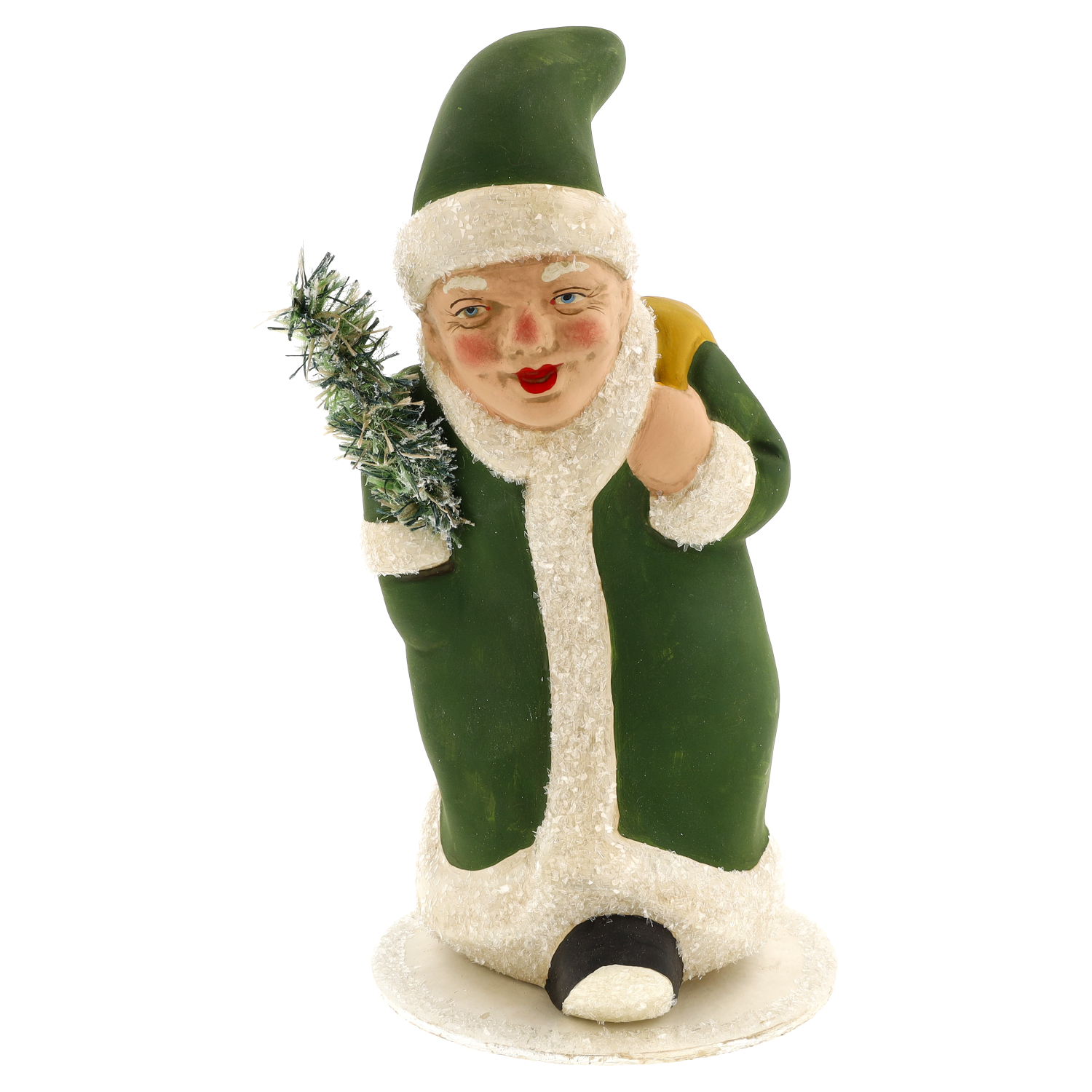 Weihnachtsfigur in Grün mit Tanne und Geschenksack