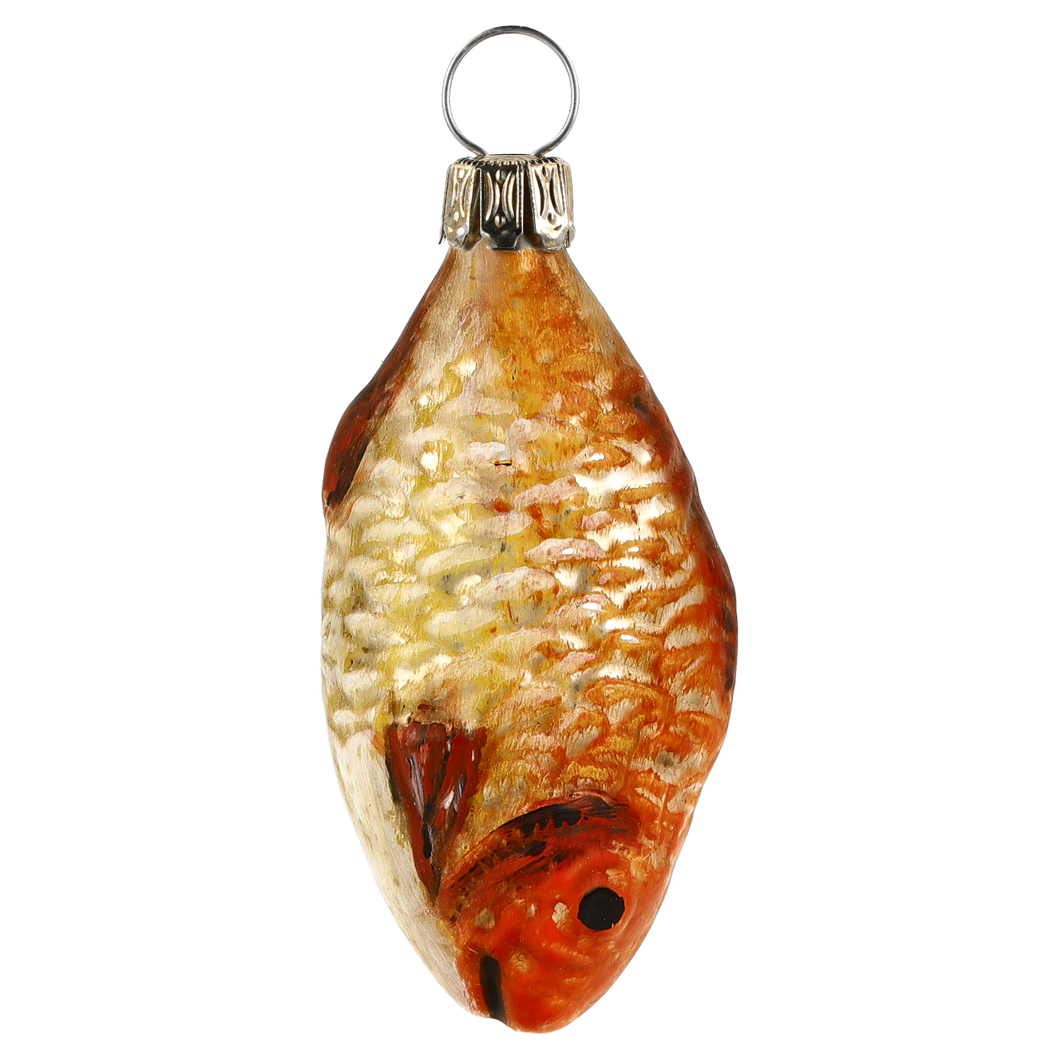 Handbemalter Glasfisch als Christbaumschmuck, orange-gold