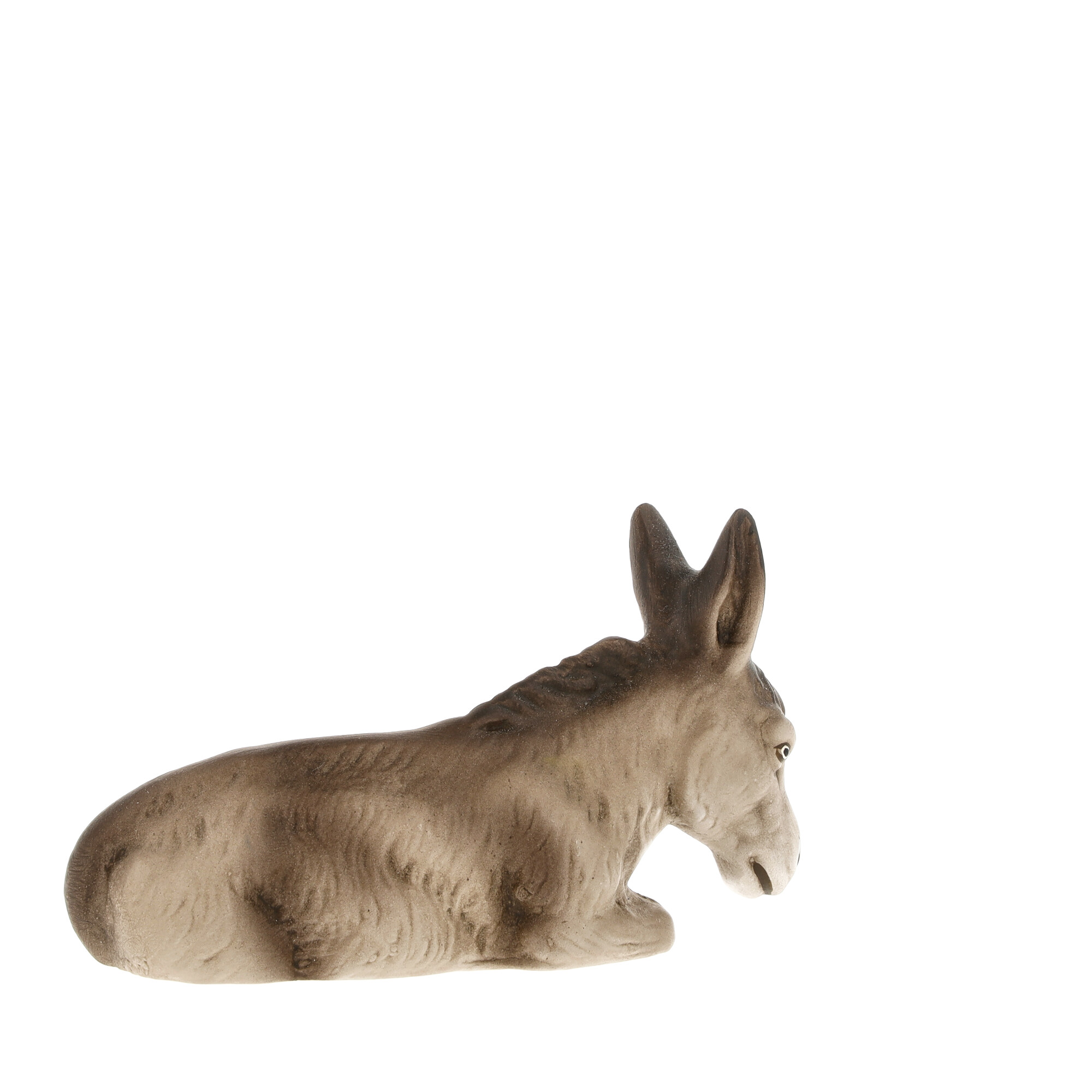 Liegender Esel als Krippenfigur, braune Dekofigur