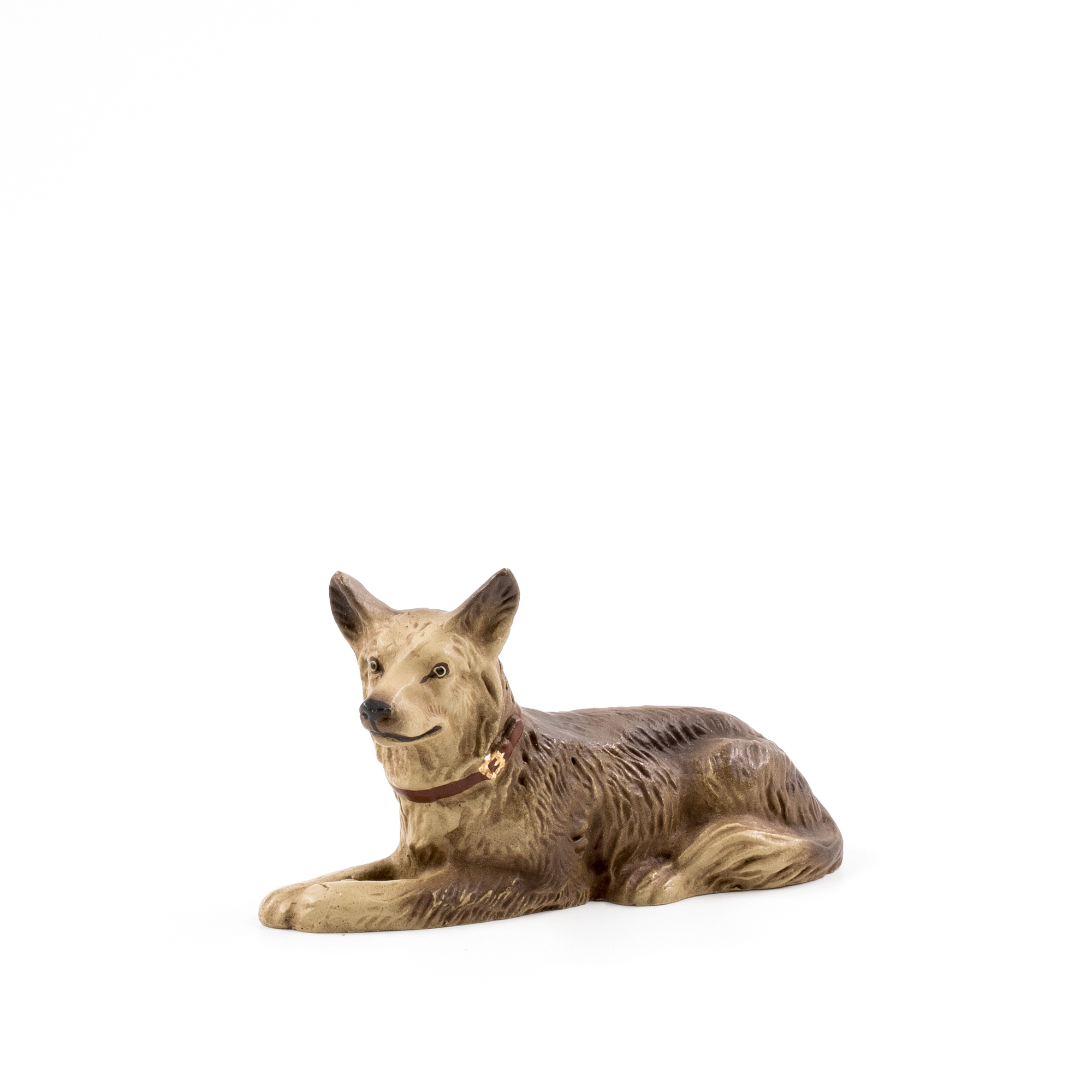 Dekofigur Hund liegend, braun mit Halsband