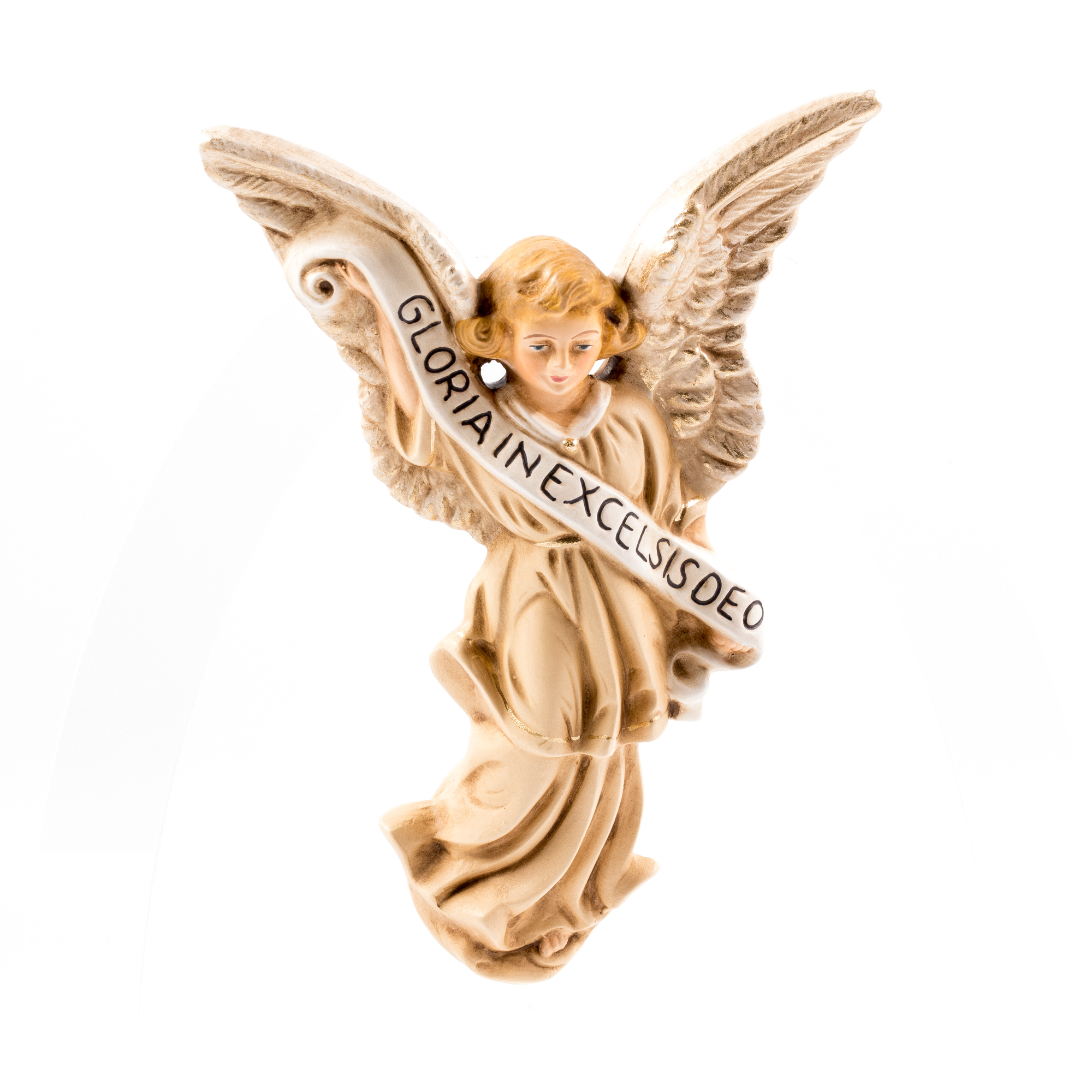 Engel-Figur mit Banner 'Gloria in excelsis Deo'