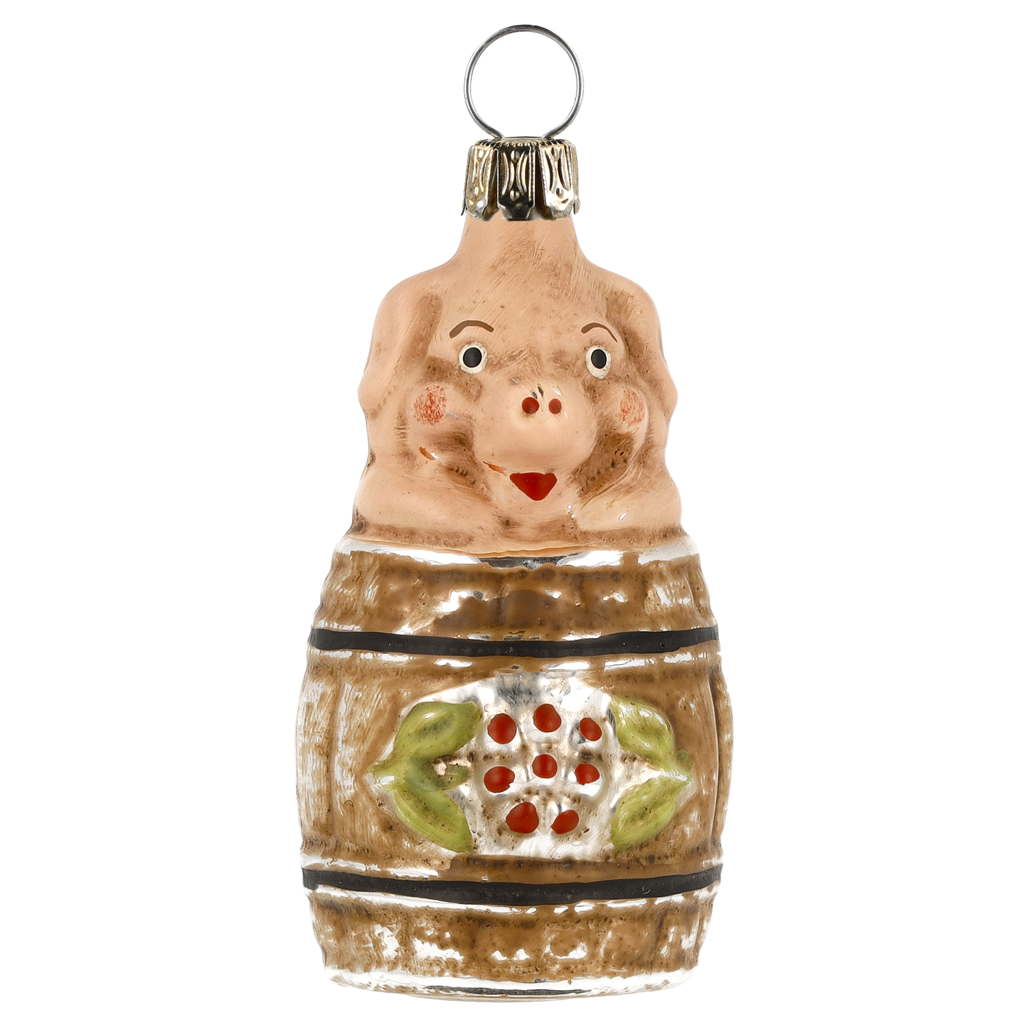 MAROLIN Glas-Christbaumschmuck: Schwein im Fass, patiniert