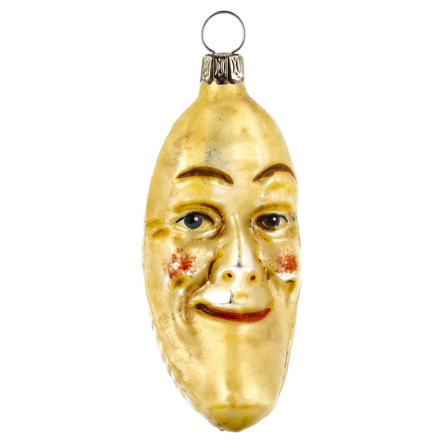 Christbaumschmuck Banane mit Gesicht aus Glas