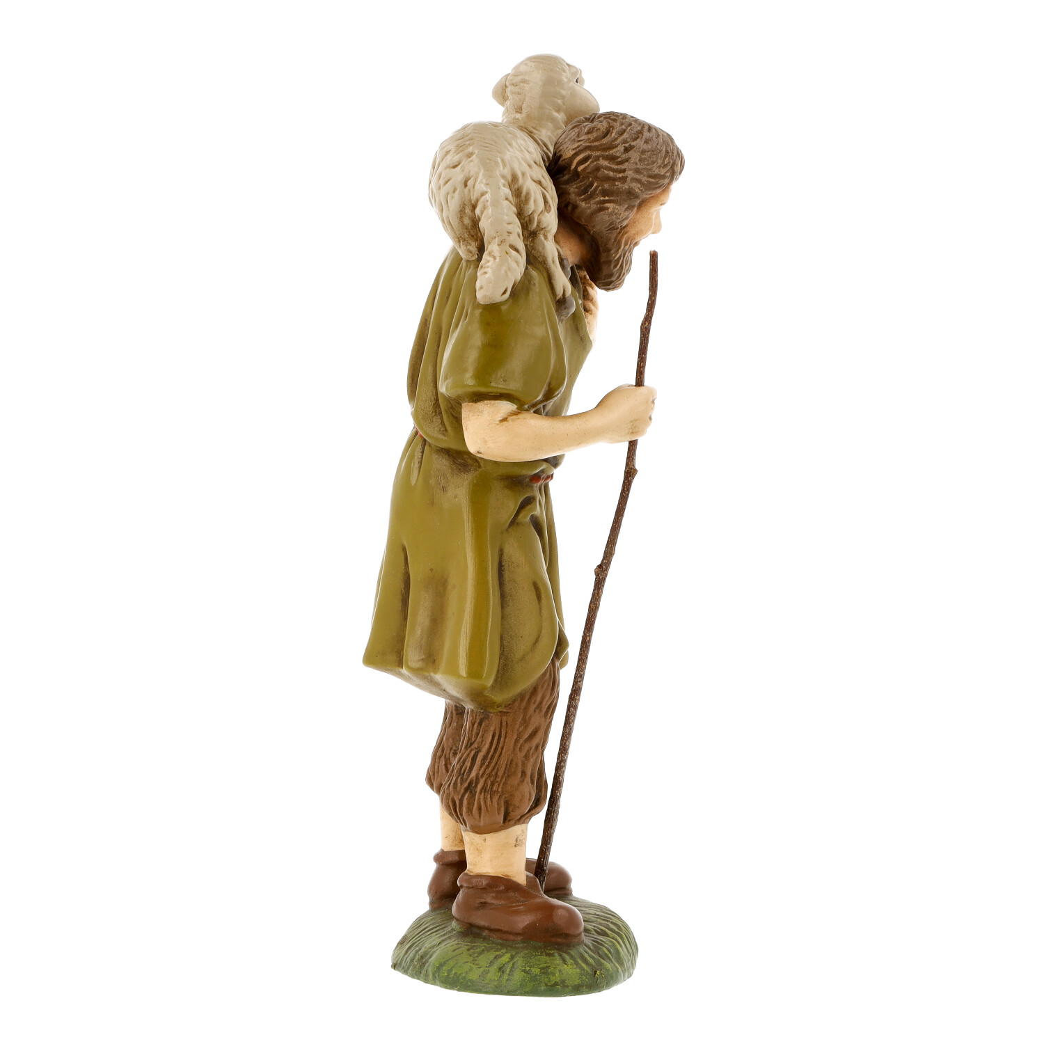 Krippenfigur Schäfer mit Lamm auf den Schultern
