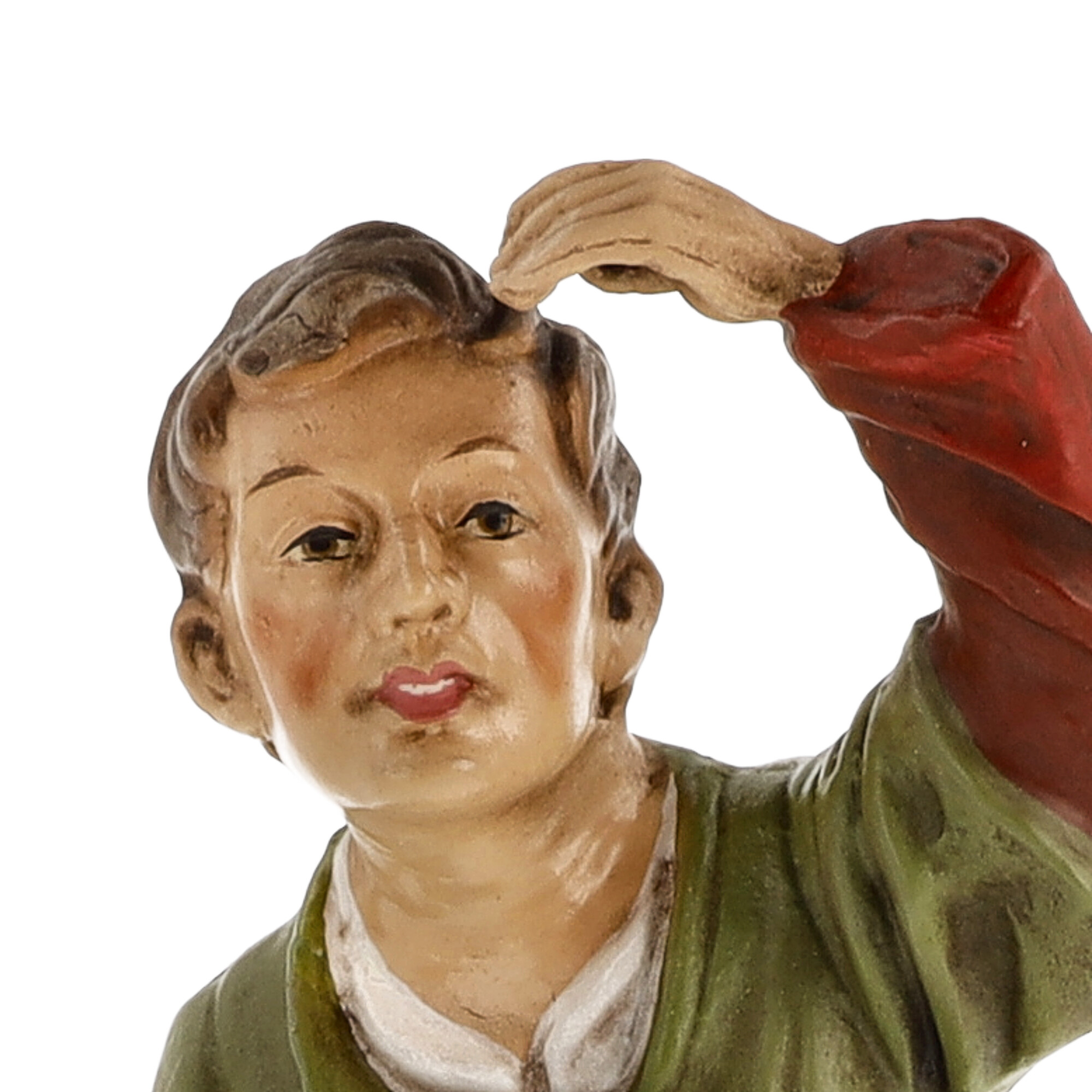 Figur eines Jungen mit erhobener Hand, handbemalt