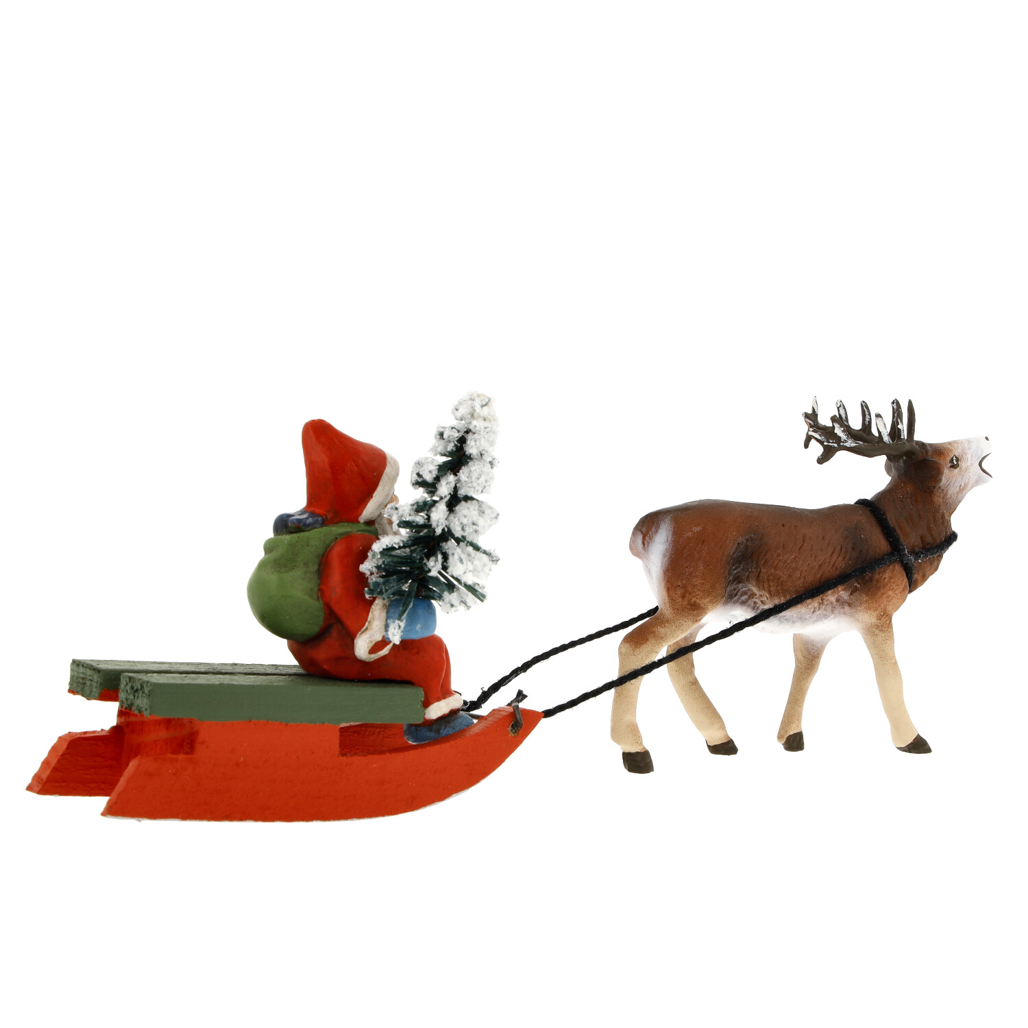 Minitaurweihnachtsmann mit Hirschgespann - Marolin Papiermaché - made in Germany