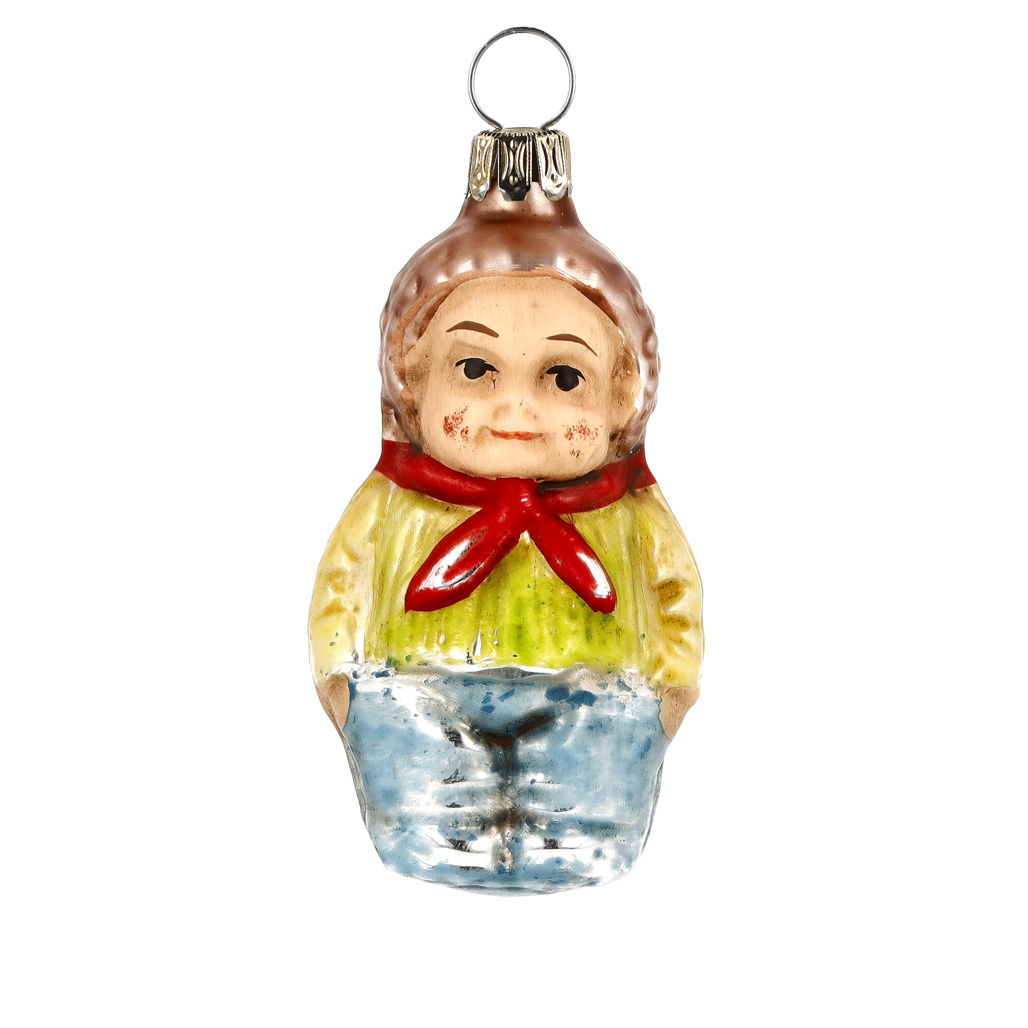 Vintage Glasfigur Kind für den Weihnachtsbaum, handbemalt