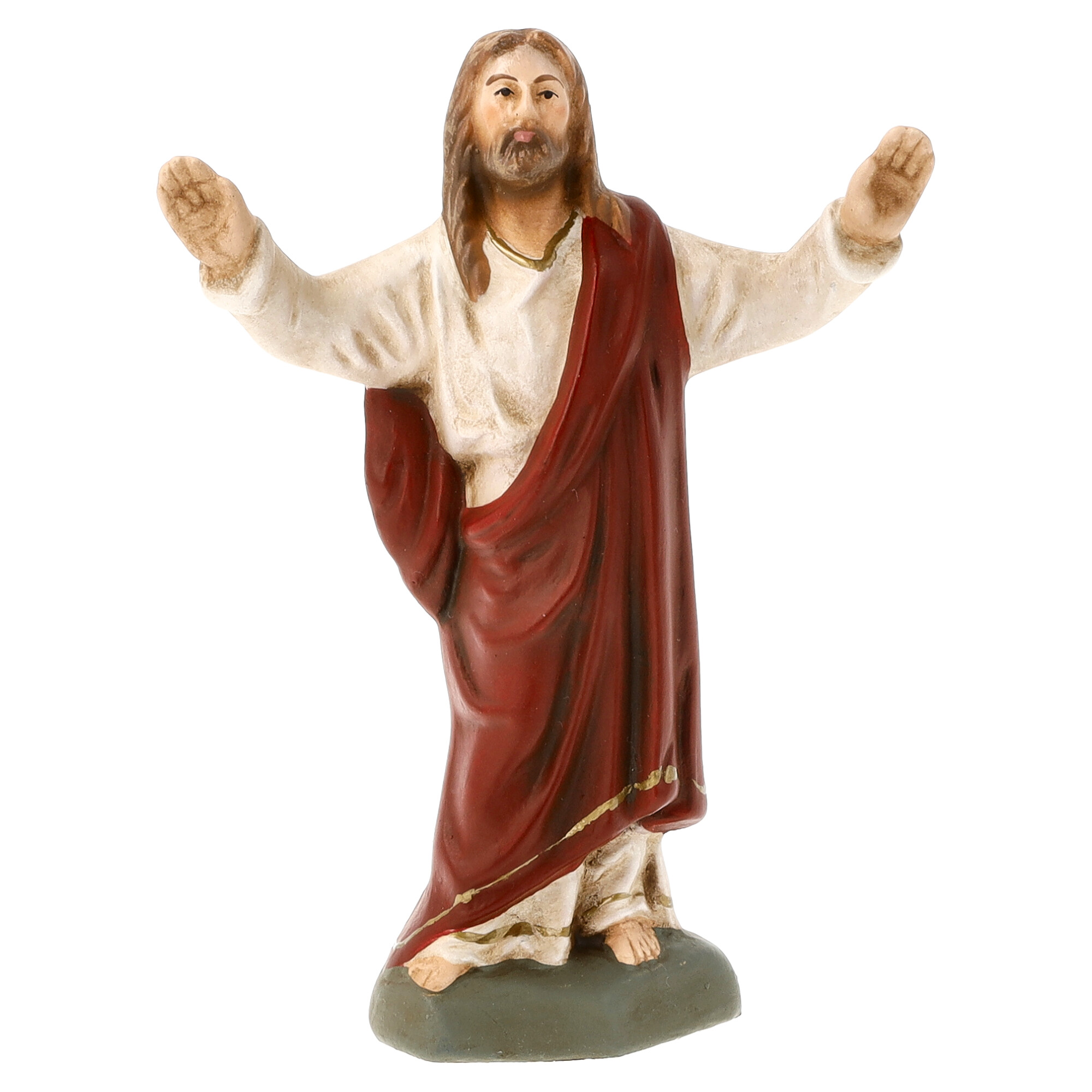 Jesusfigur mit rotem Gewand, stehende Krippenfigur