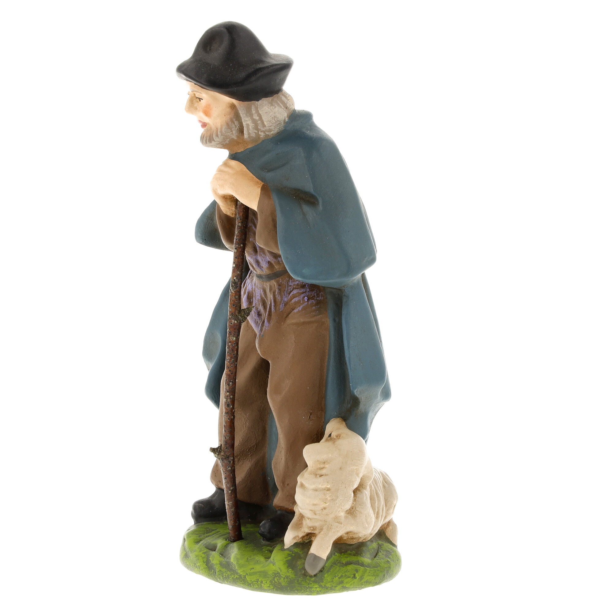 Hirte mit Stab und Schaf, handbemalte Krippenfigur