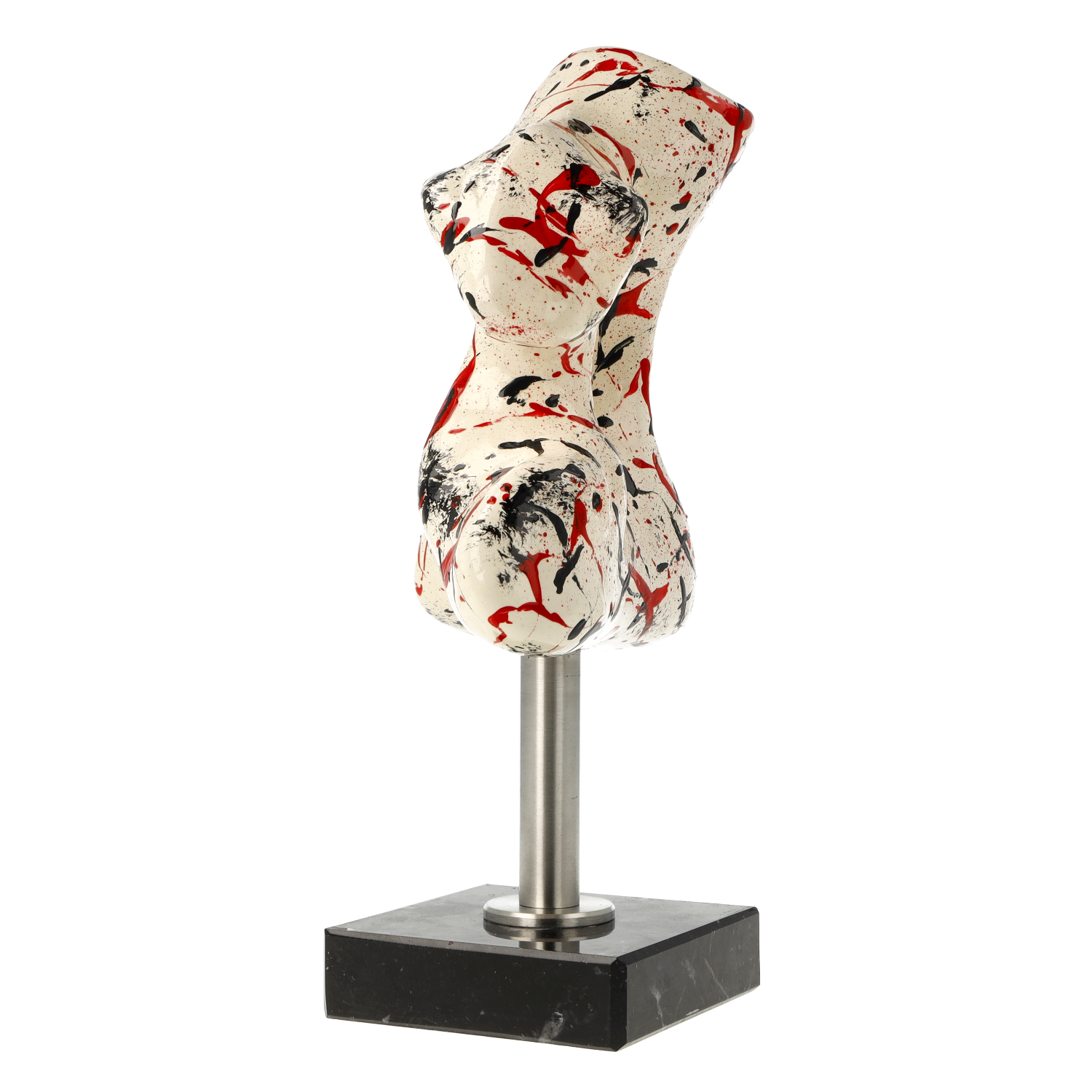 Skulptur Frauentorso, gesprenkelt Rot/Schwarz, auf Sockel