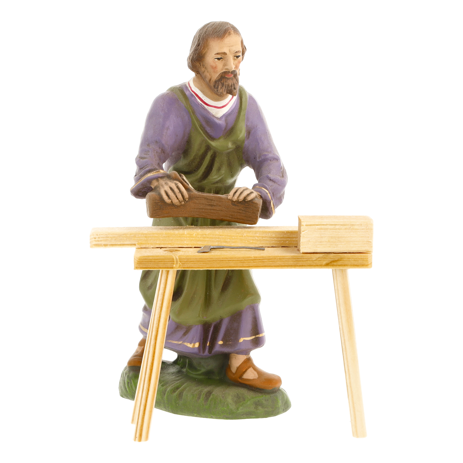Handbemalte Krippenfigur: Zimmermann mit Hobelbank