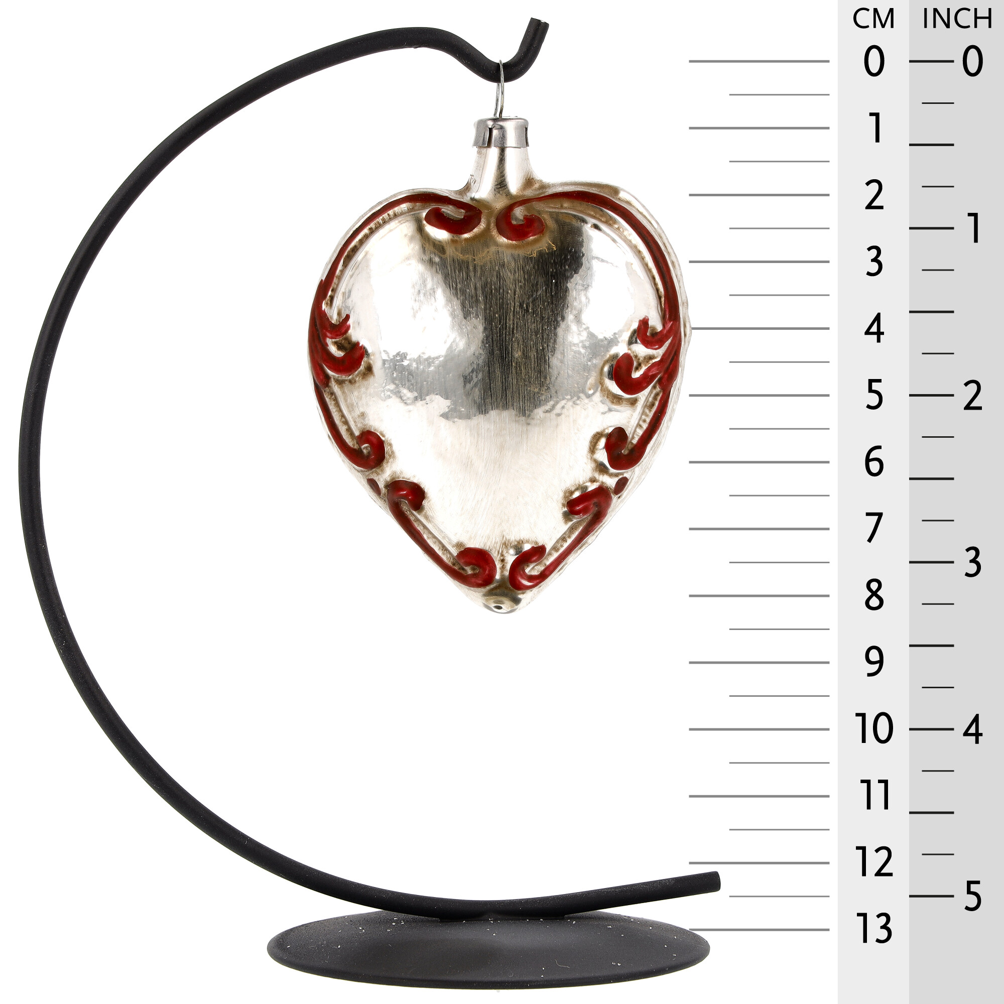 Herz-Christbaumschmuck aus Glas, silber/rot